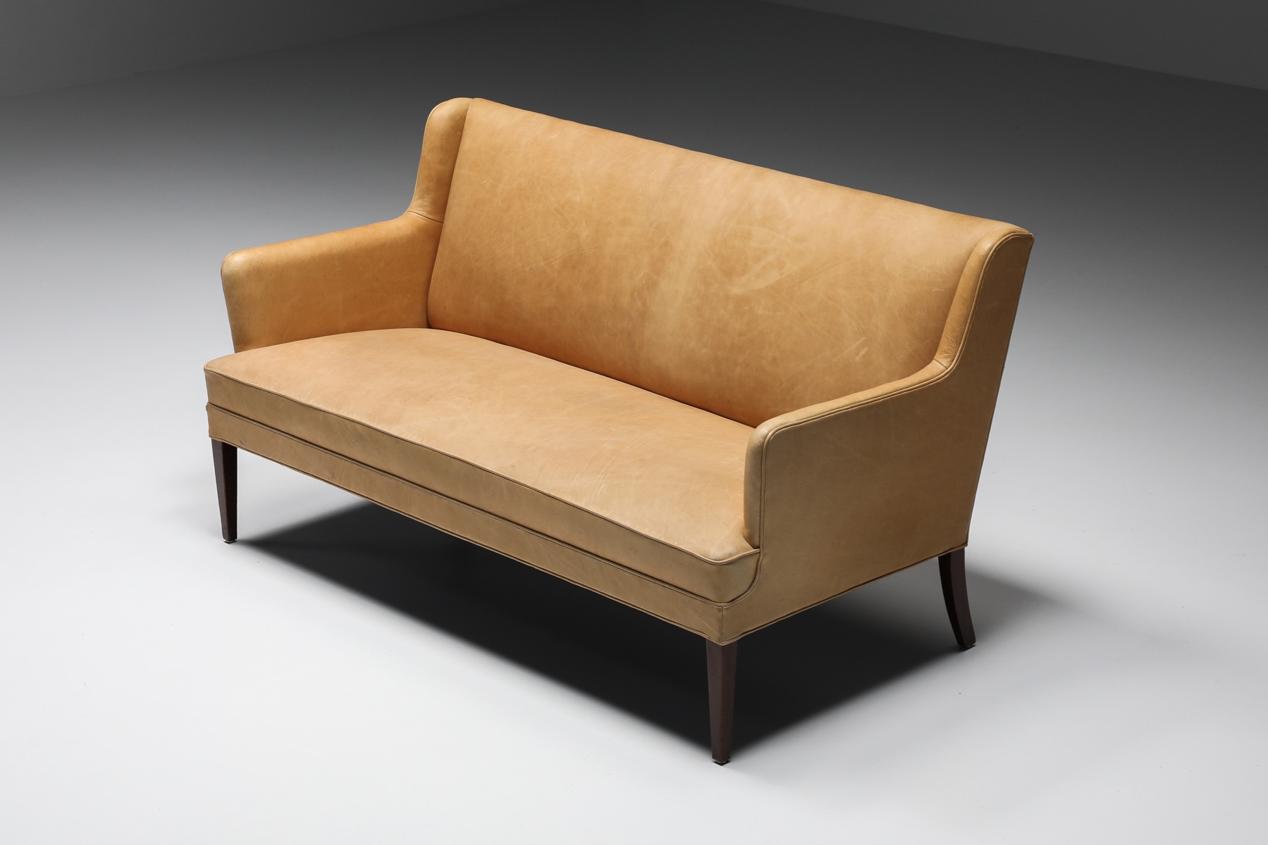 Nanna Ditzel Style Danish Sofa In Camel Leather - 1950's