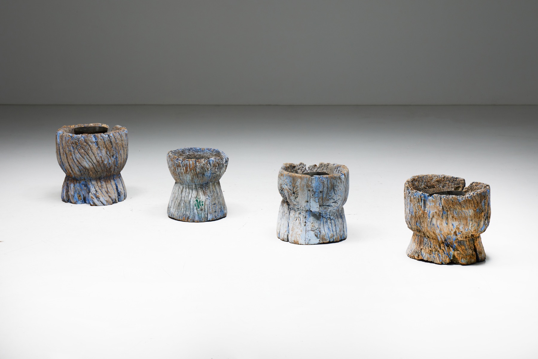 Rustic Brutalist Wooden Mortars - 20th Century