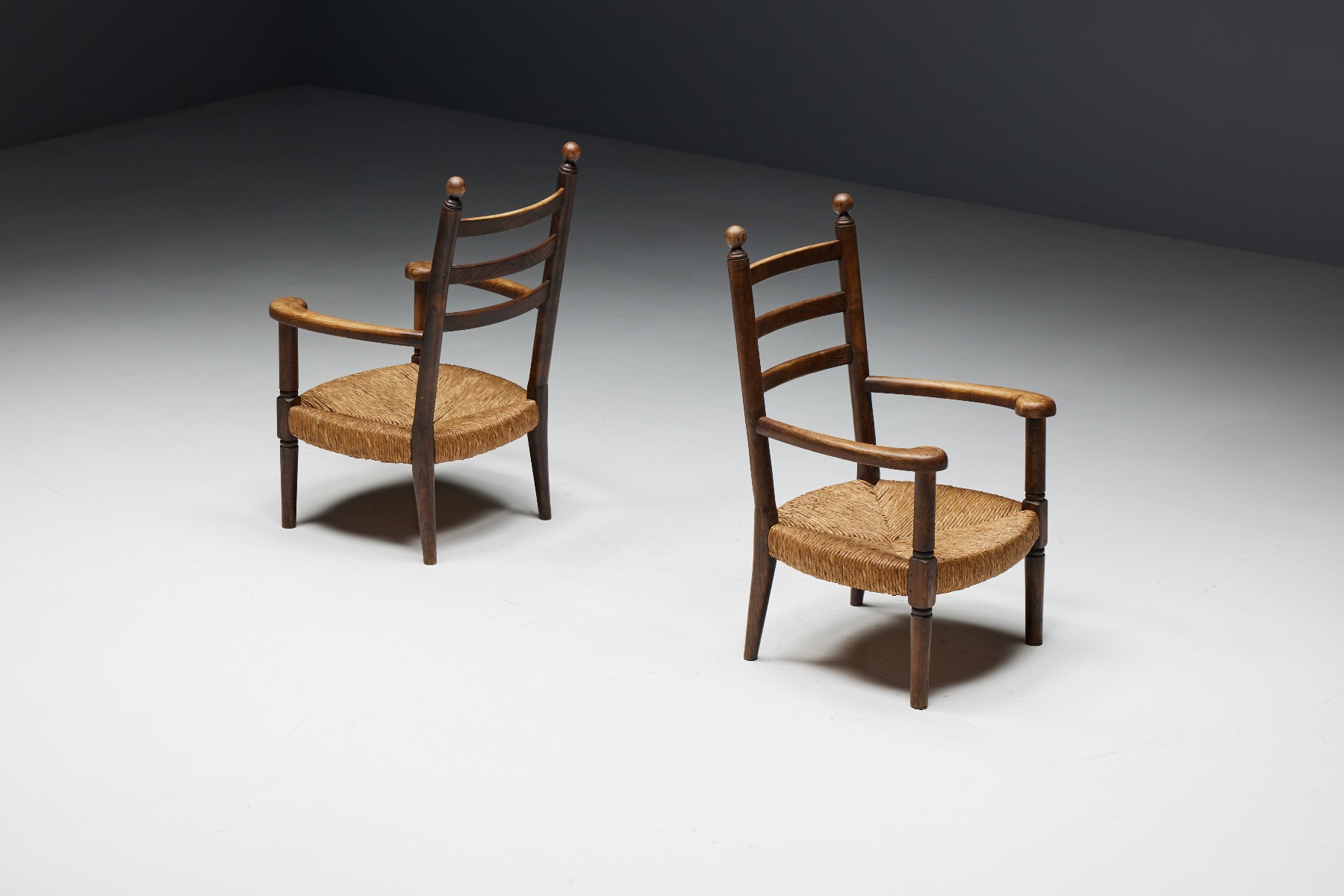 Rustic Armchairs in Wood and Straw - 1900s