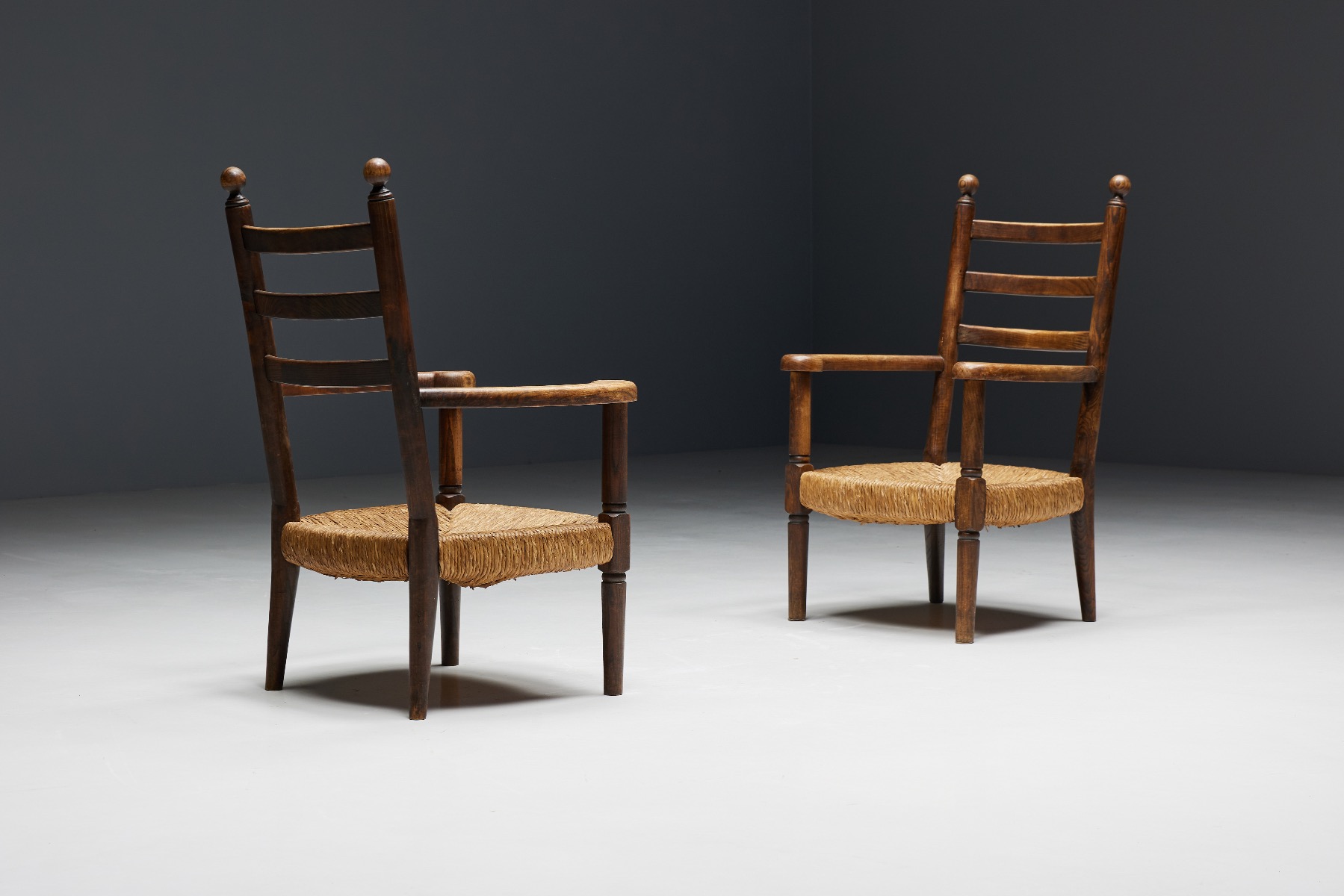 Rustic Armchairs in Wood and Straw - 1900s