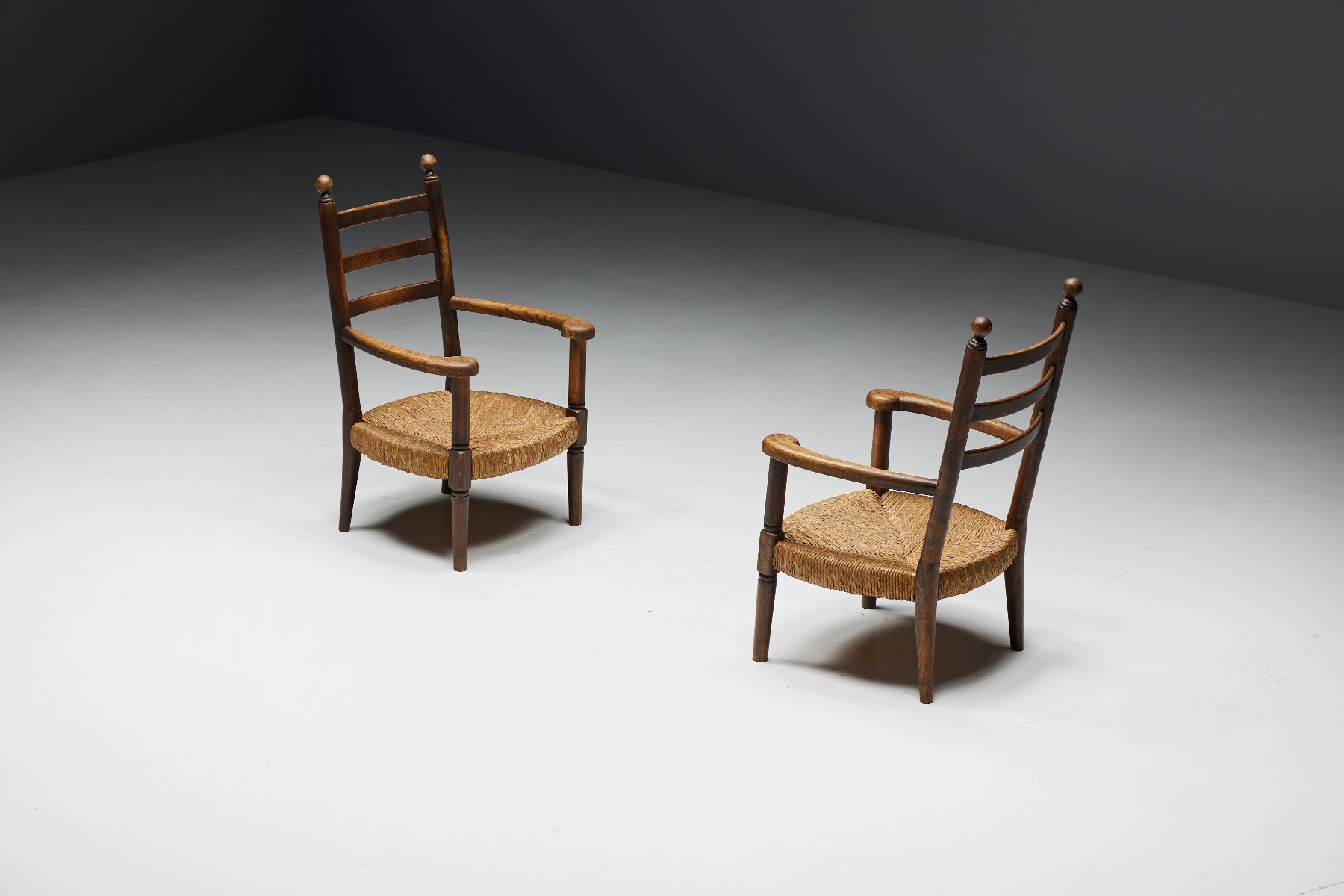 Rustic Armchairs in Wood and Straw - 1900s
