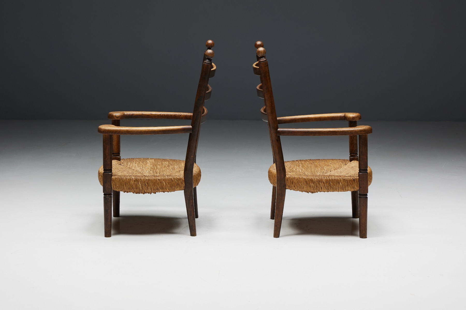 Rustic Armchairs in Wood and Straw - 1900s