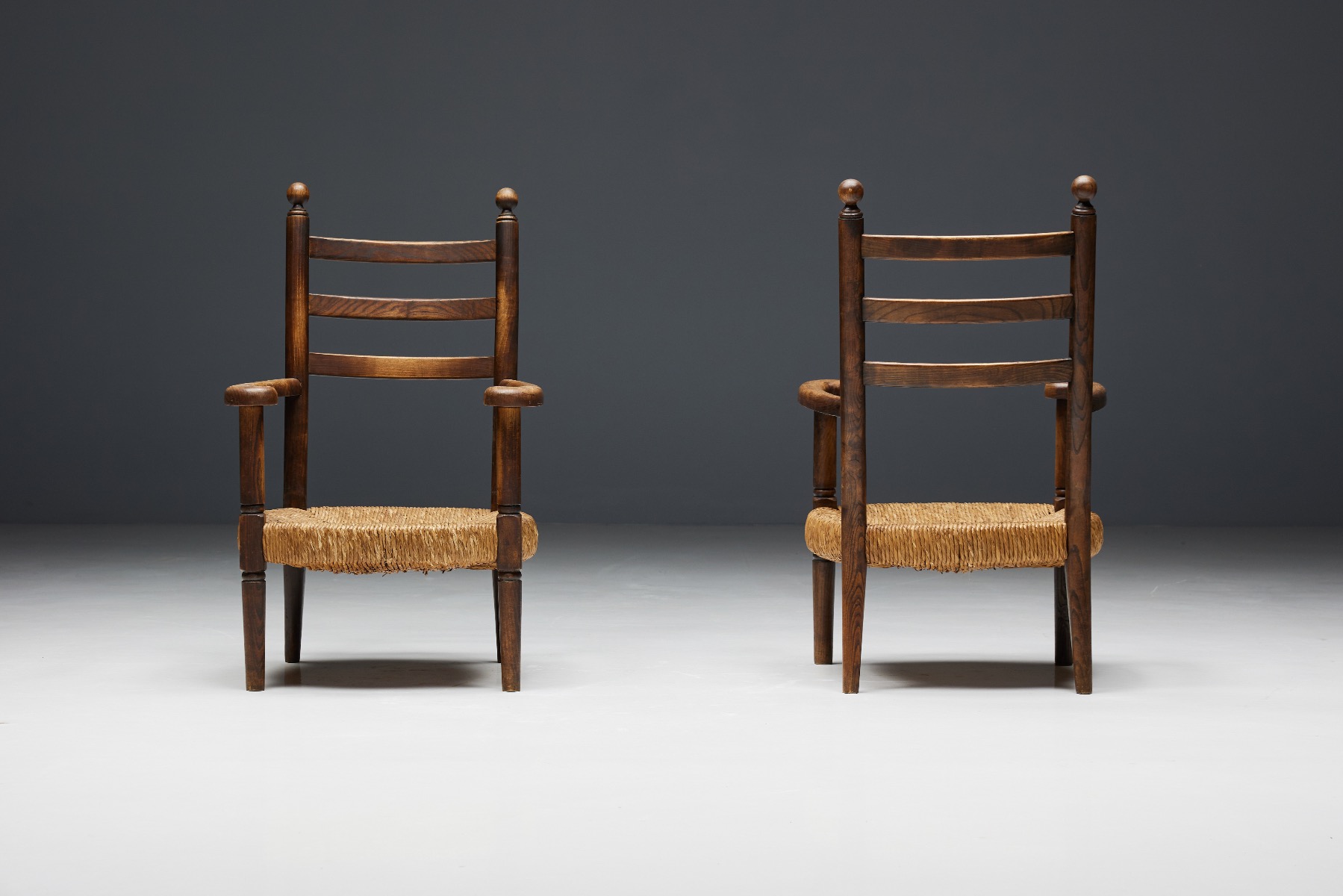 Rustic Armchairs in Wood and Straw - 1900s