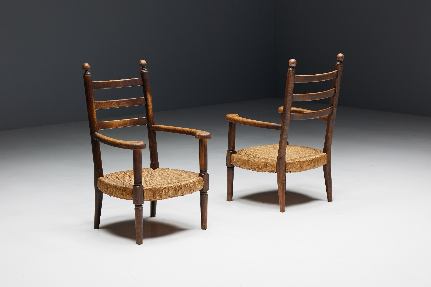 Rustic Armchairs in Wood and Straw - 1900s