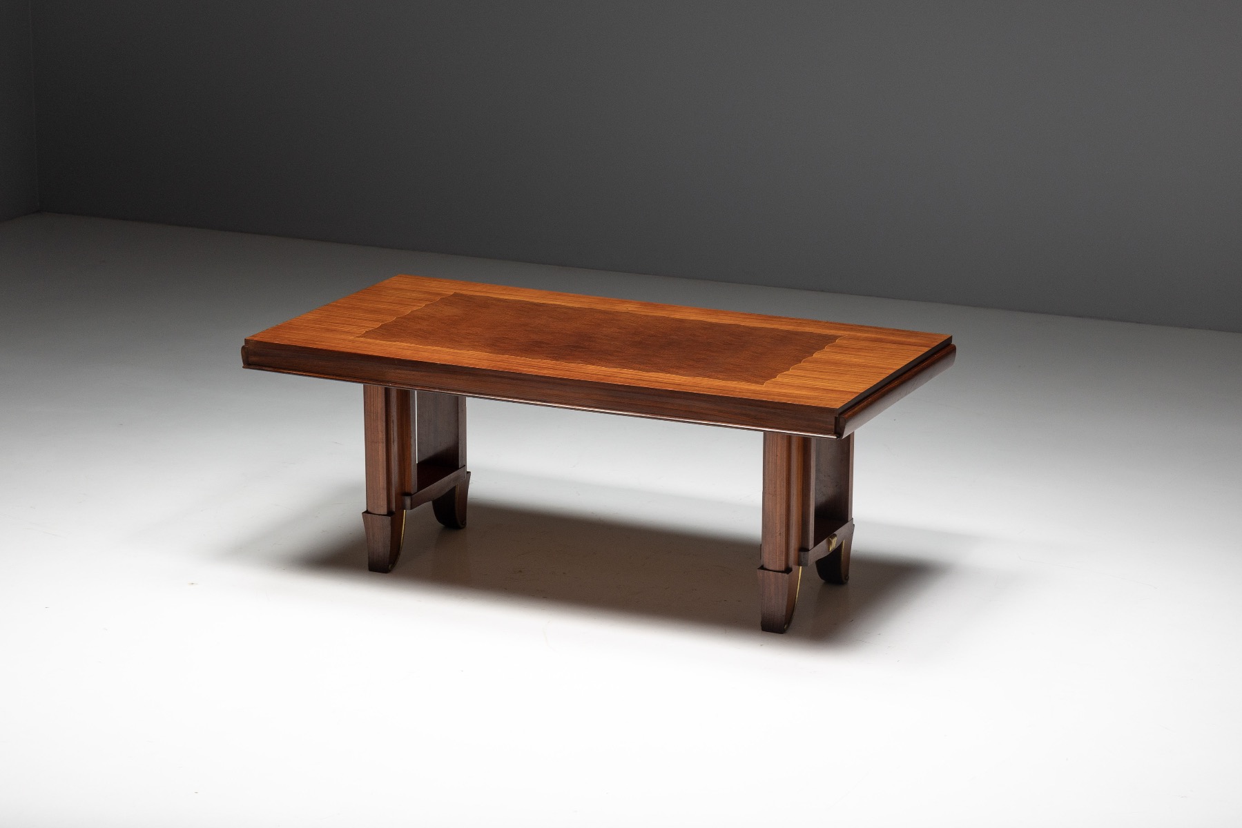 Architectural parquetry walnut dining table