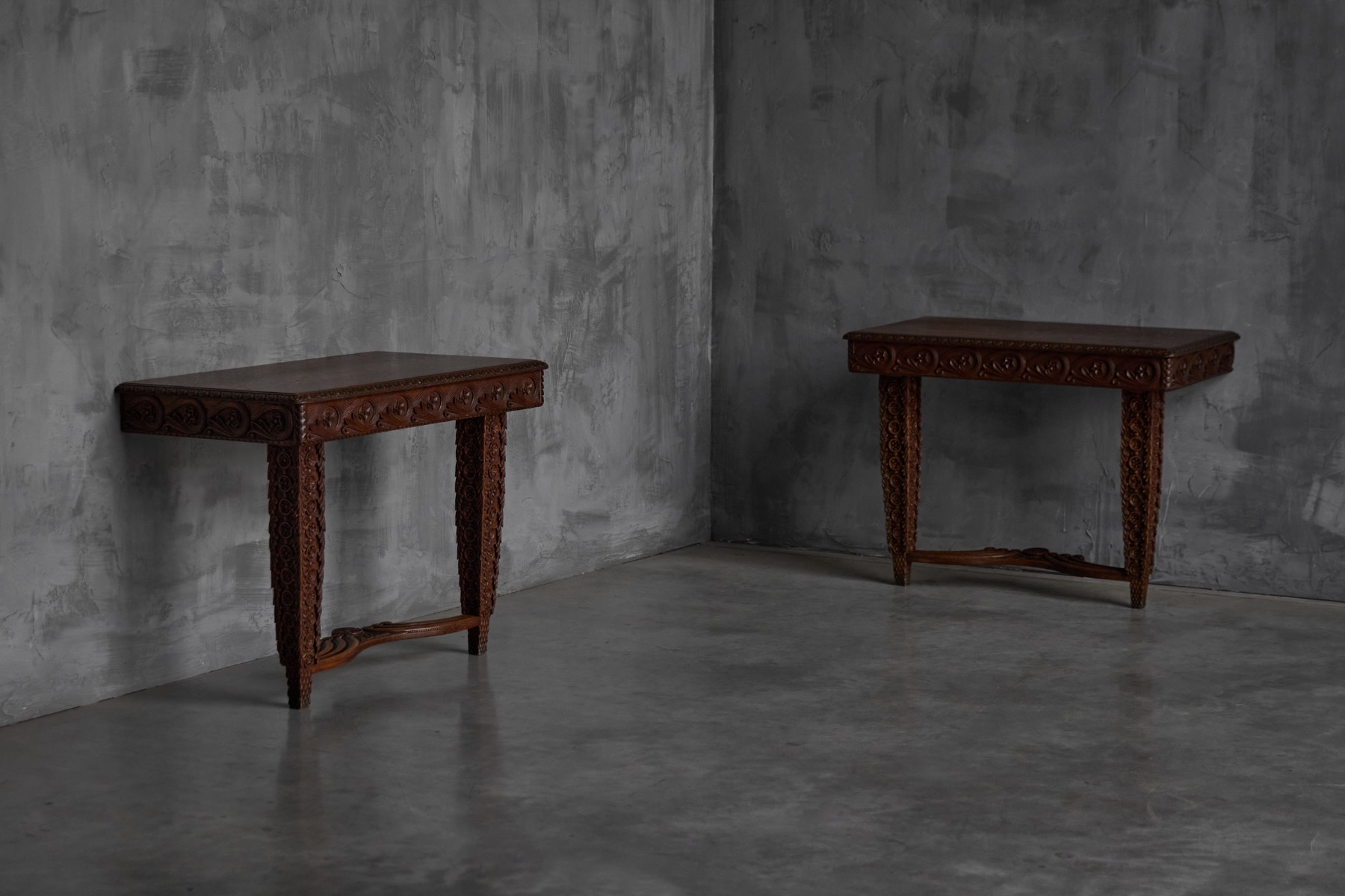 Late 19th century wooden console table with ornamental carving