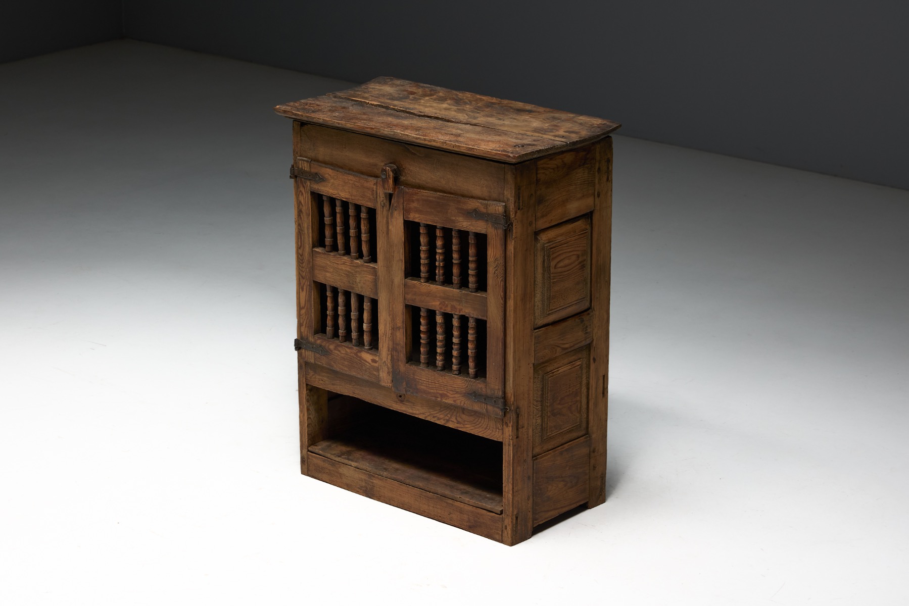 Antique country pantry cabinet with art populaire design