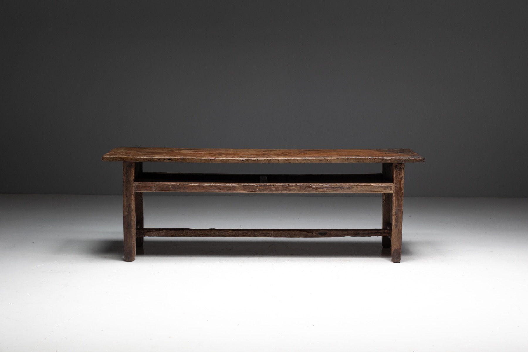 Antique rustic worktable used in a farmhouse setting