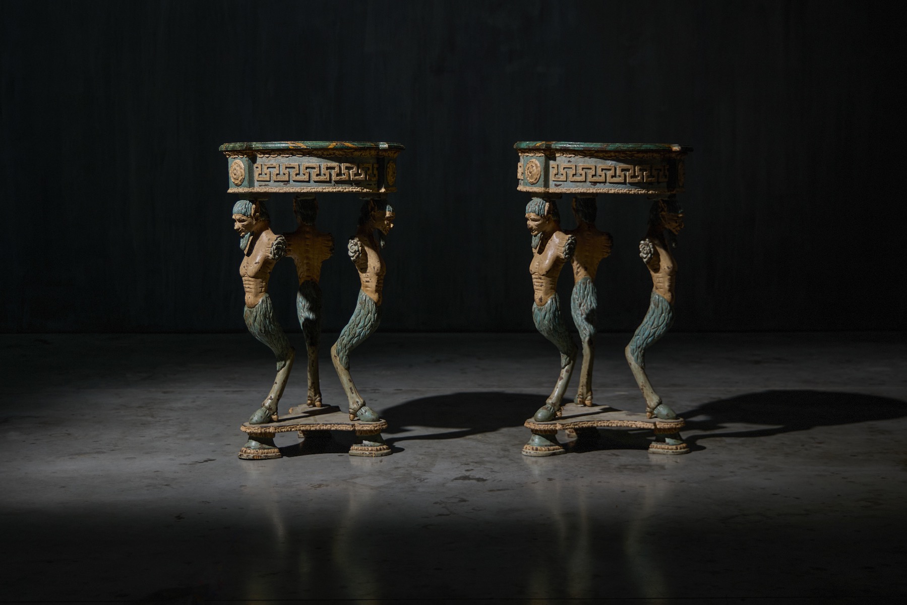 Authentic neoclassical table with figural satyr base