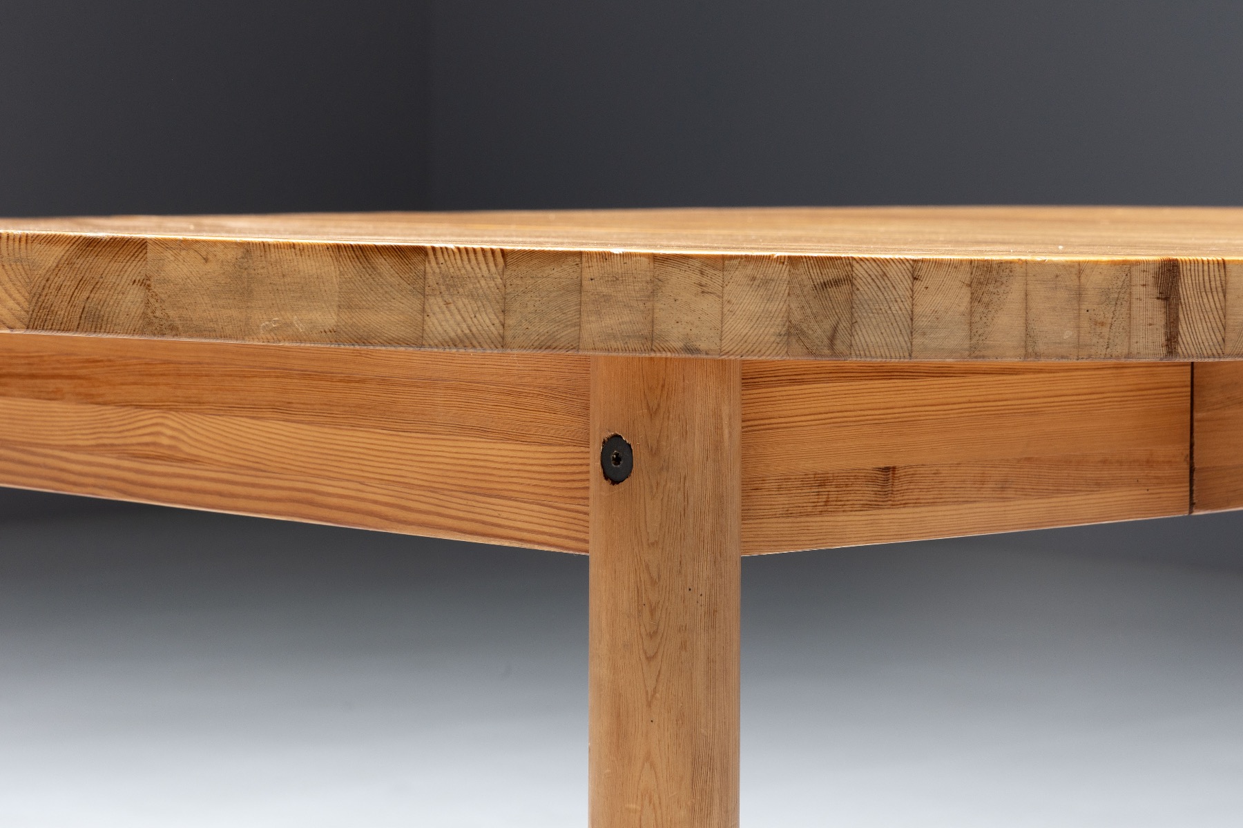 Architectural pine dining table from 1960s design
