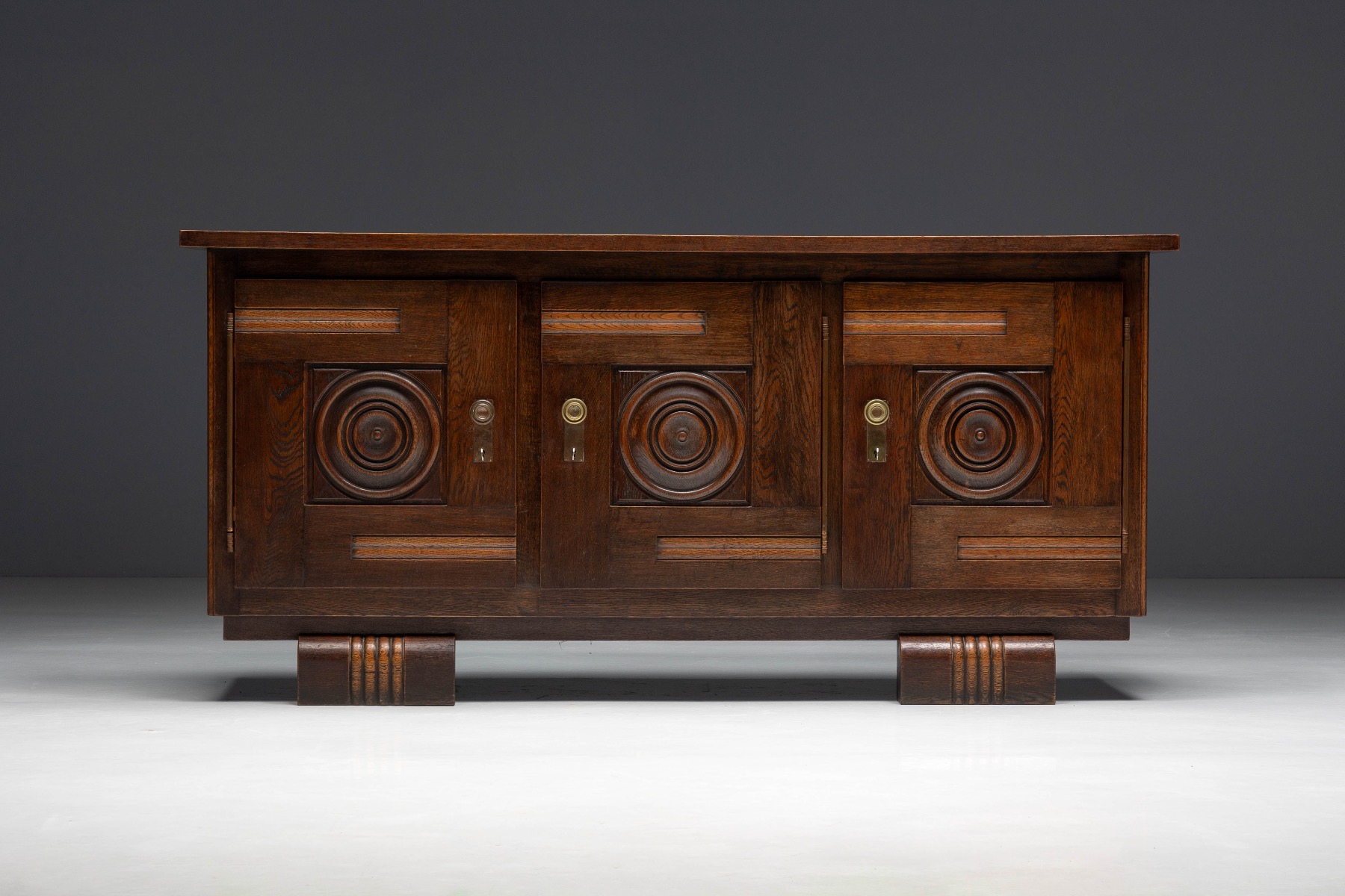 Vintage Art Deco sideboard with carved oak surfaces