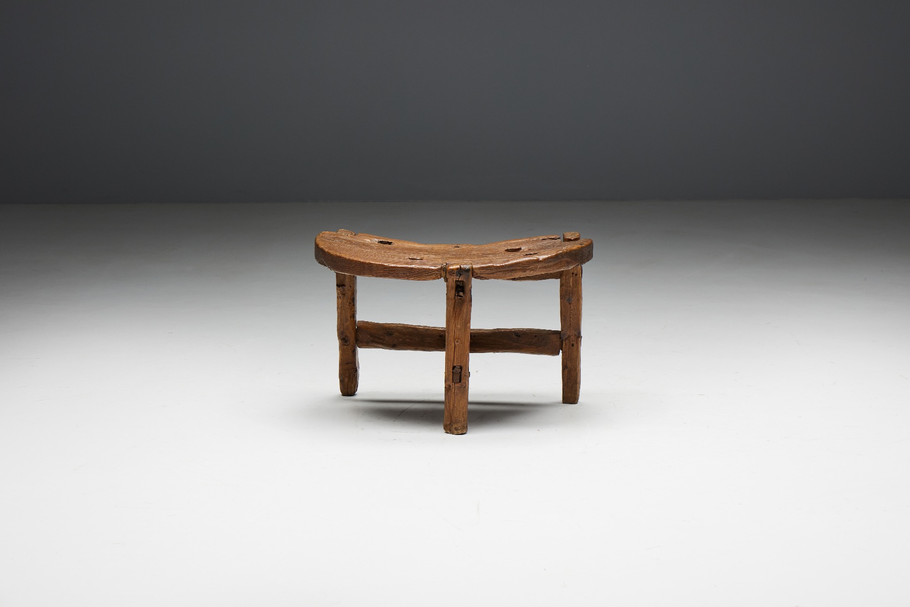Vintage tripod bench in rural style wood