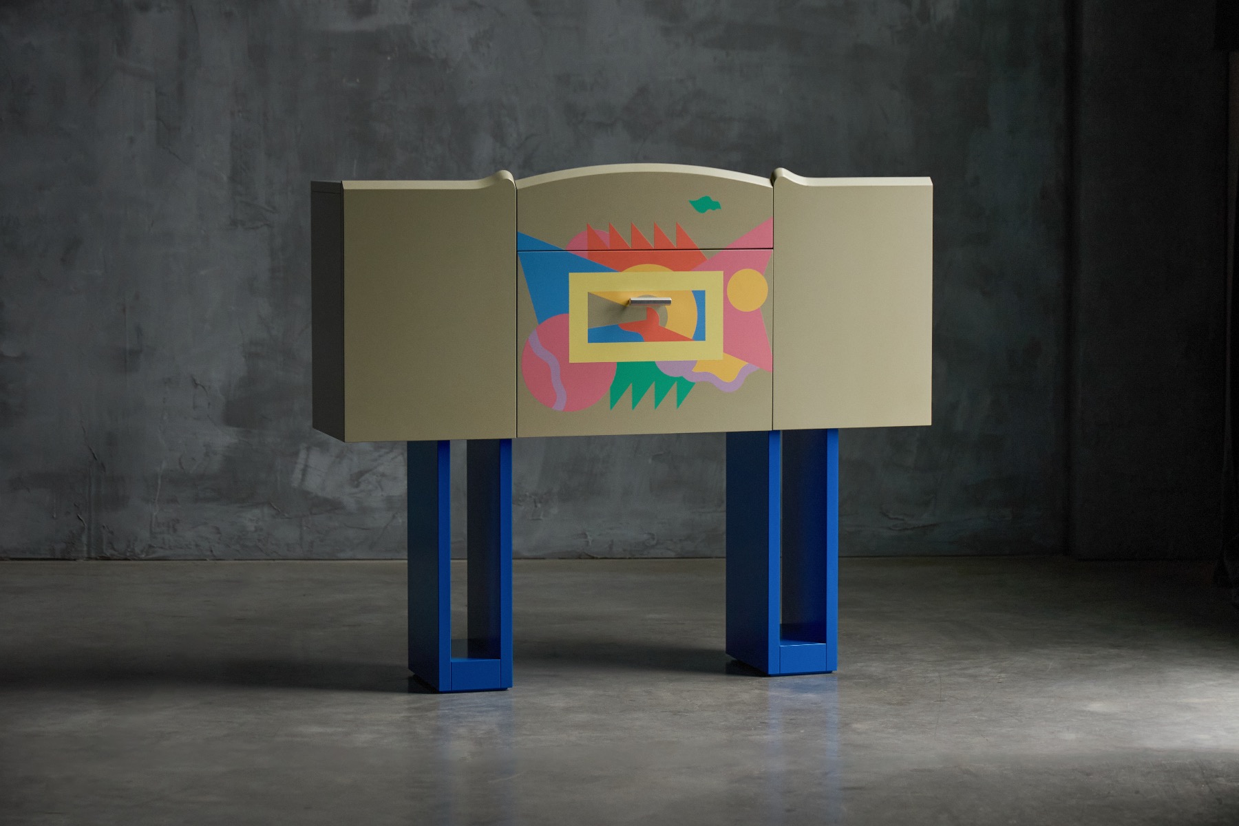 Artistic bar cabinet with bold postmodern character