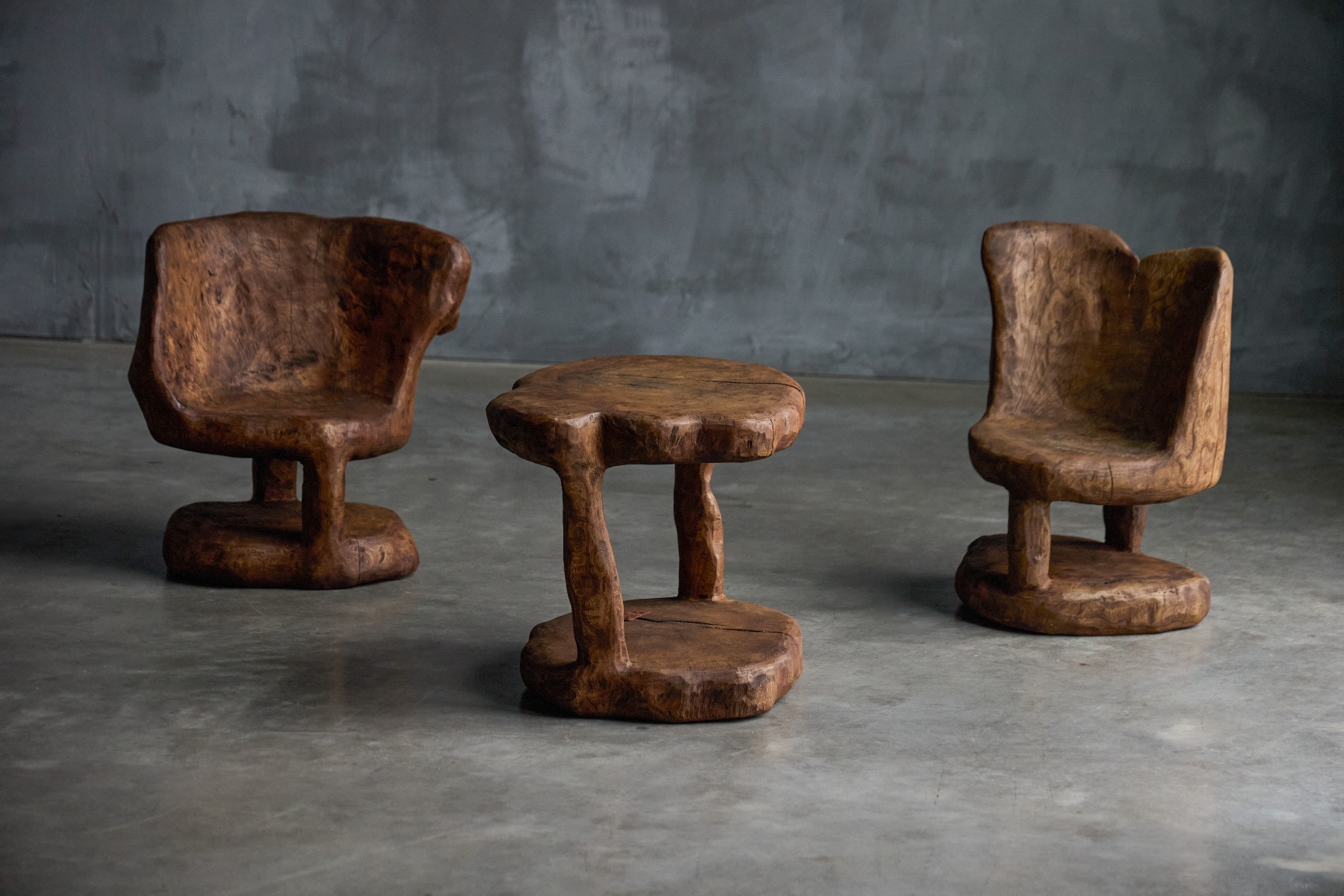 Statement 1980s solid wood monoxyle chairs