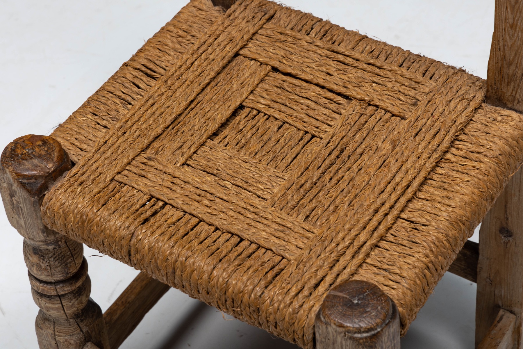 Country style dining chairs with straw seating
