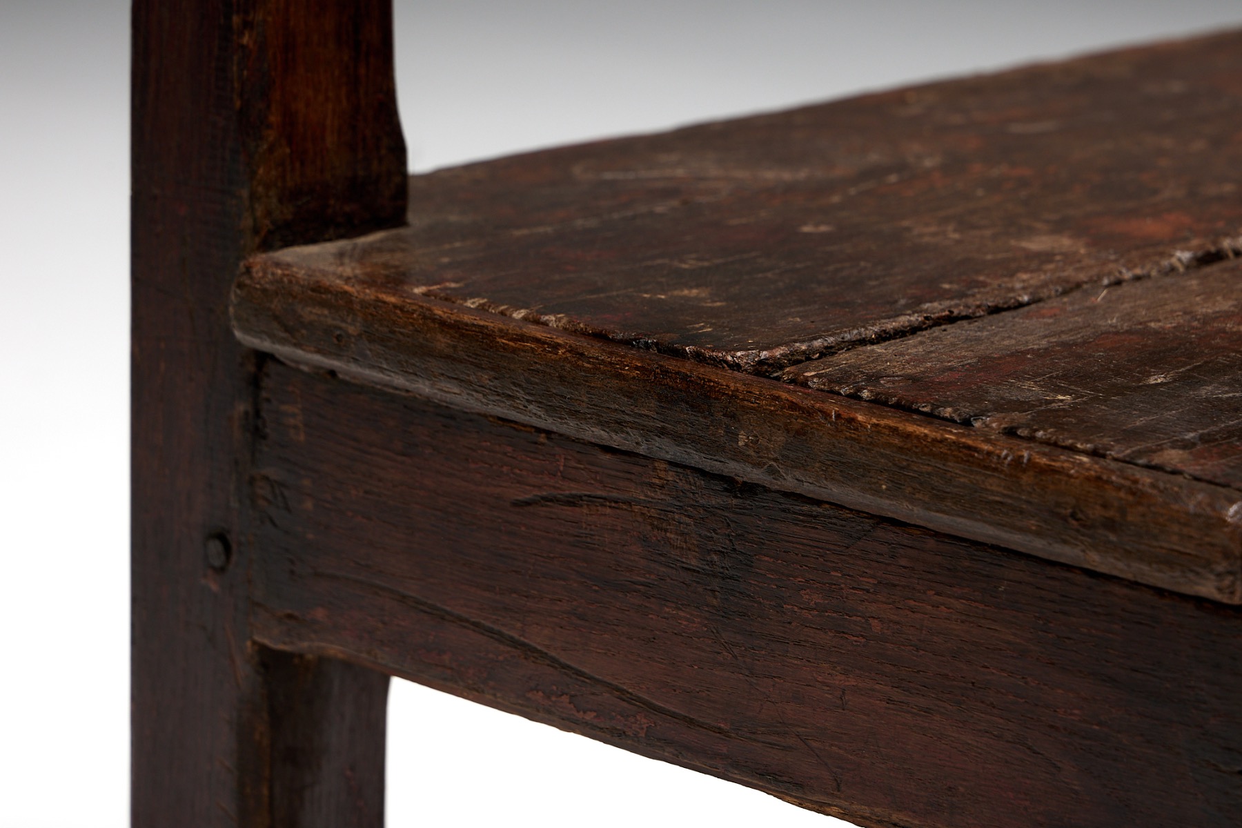 Early naive folk art bench handmade in wood