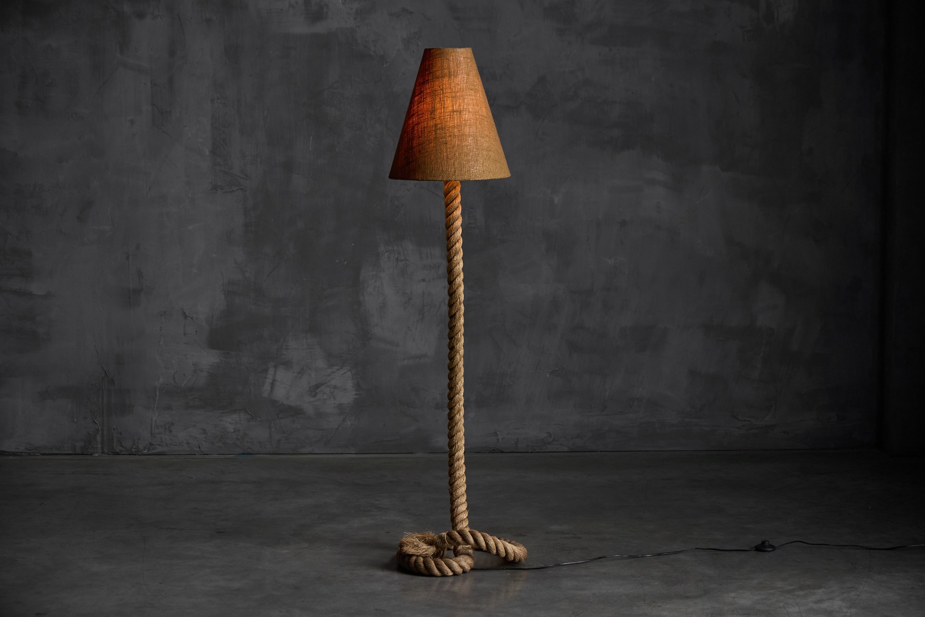 Earthy vintage rope floor lamp with natural materials