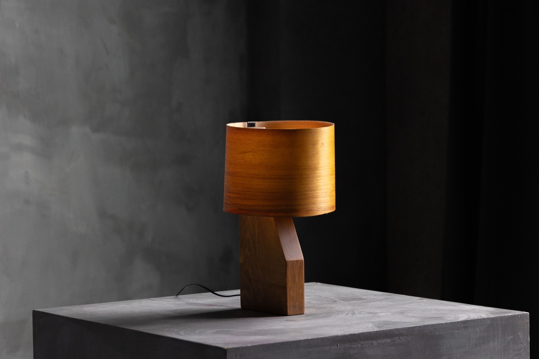 European mid century table lamp executed in veneer