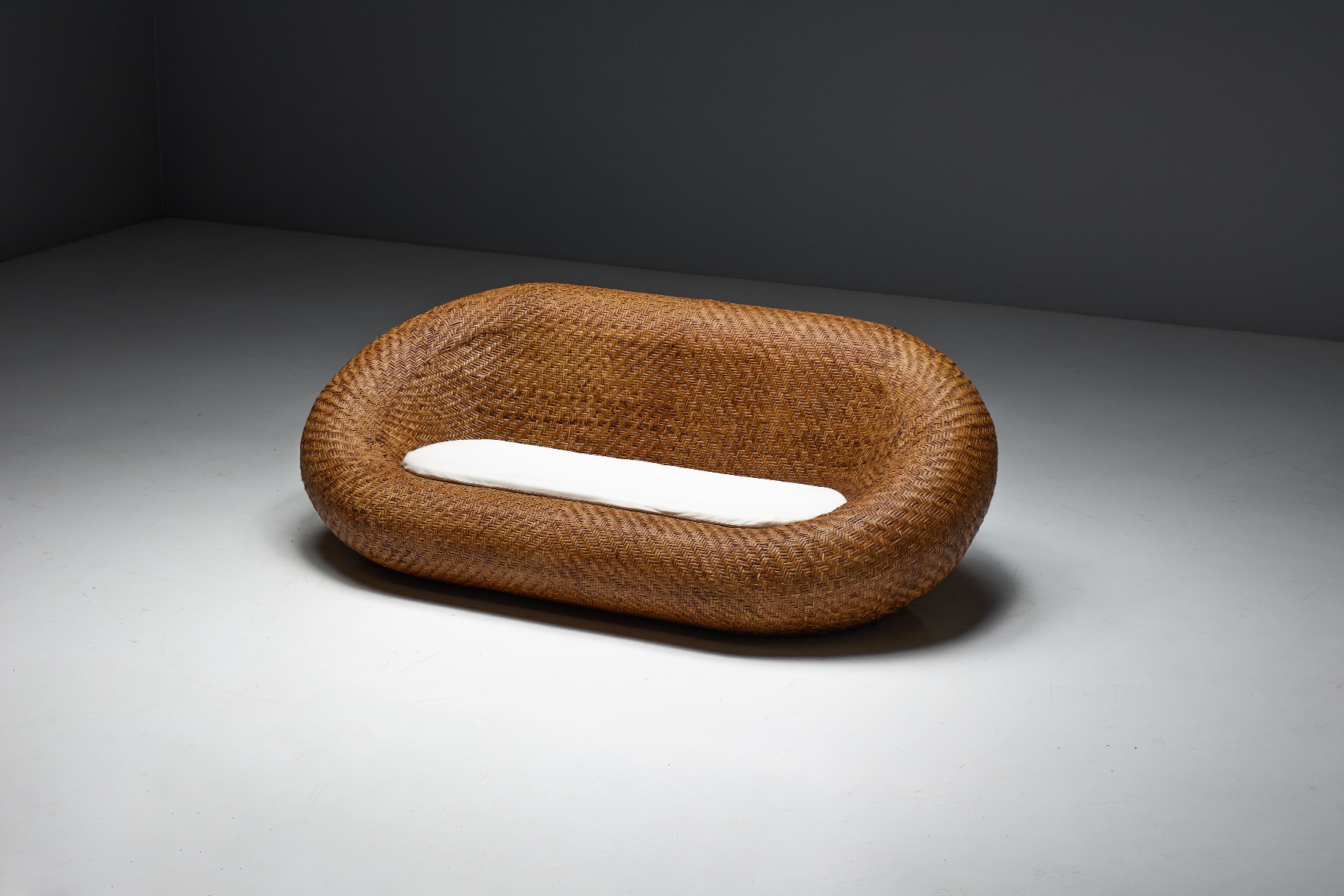 European mid century wicker sofa dating to the 1970s