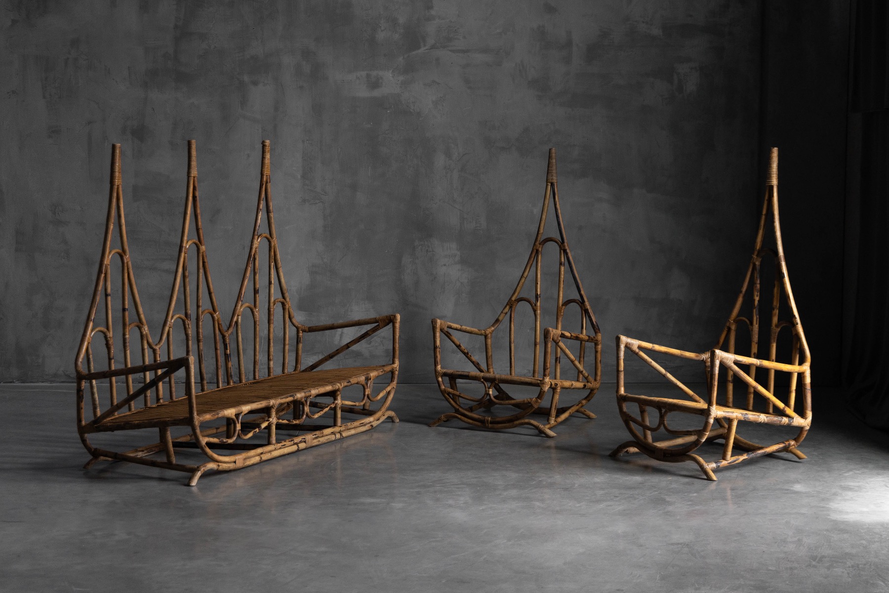Expressive bamboo lounge chair with vintage appeal