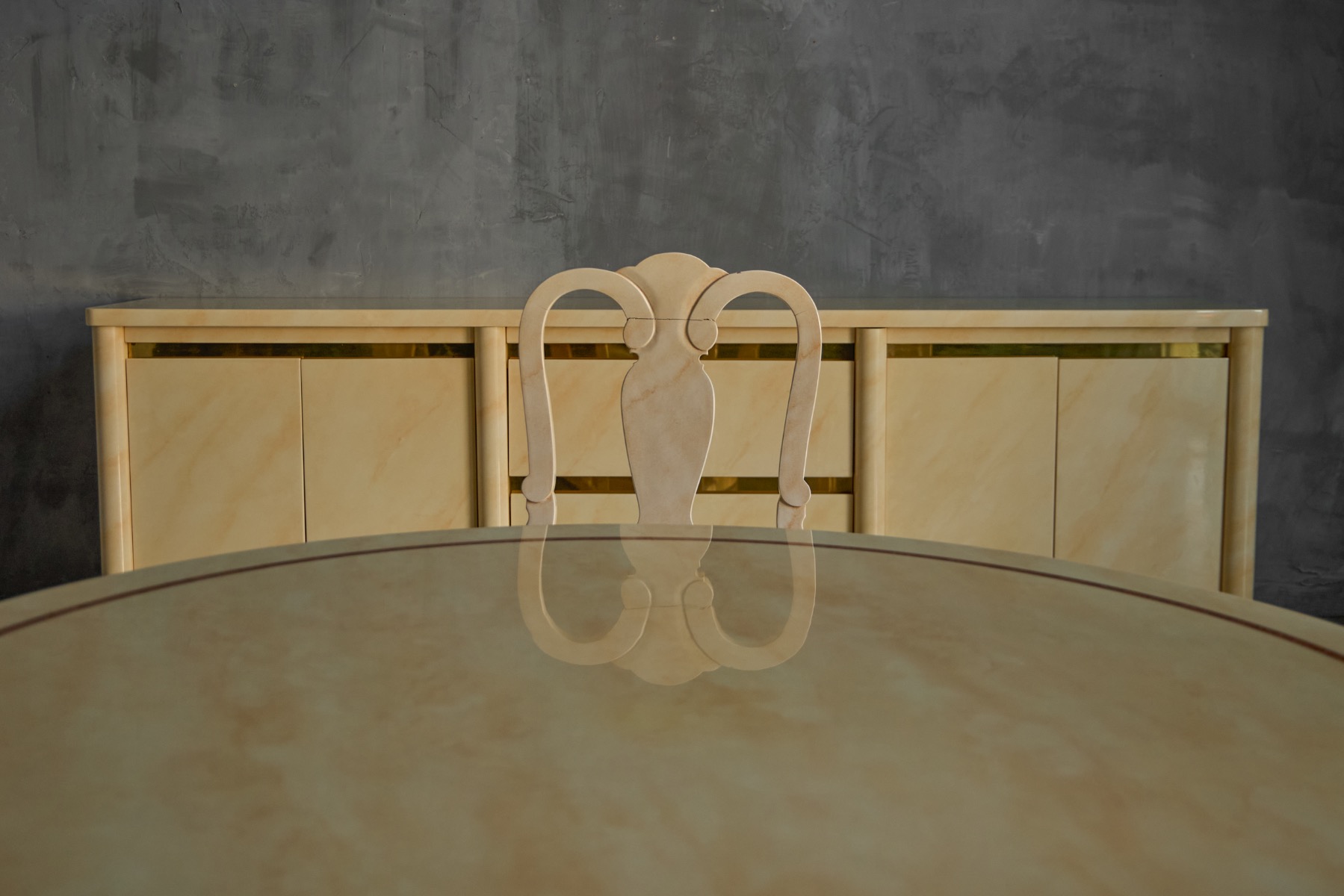 Faux marble table by Jean Claude Mahey with sculptural presence
