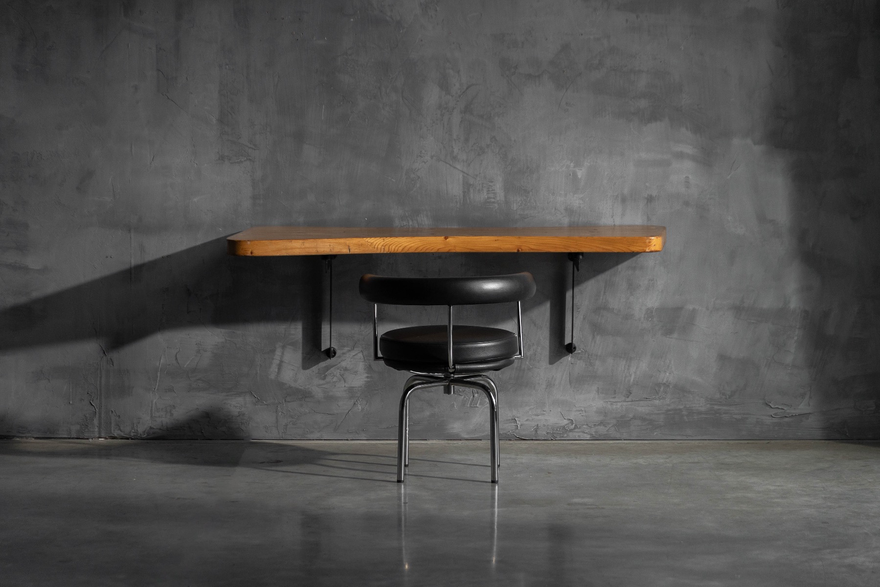 Wooden modernist console table by Charlotte Perriand suitable as desk or display surface