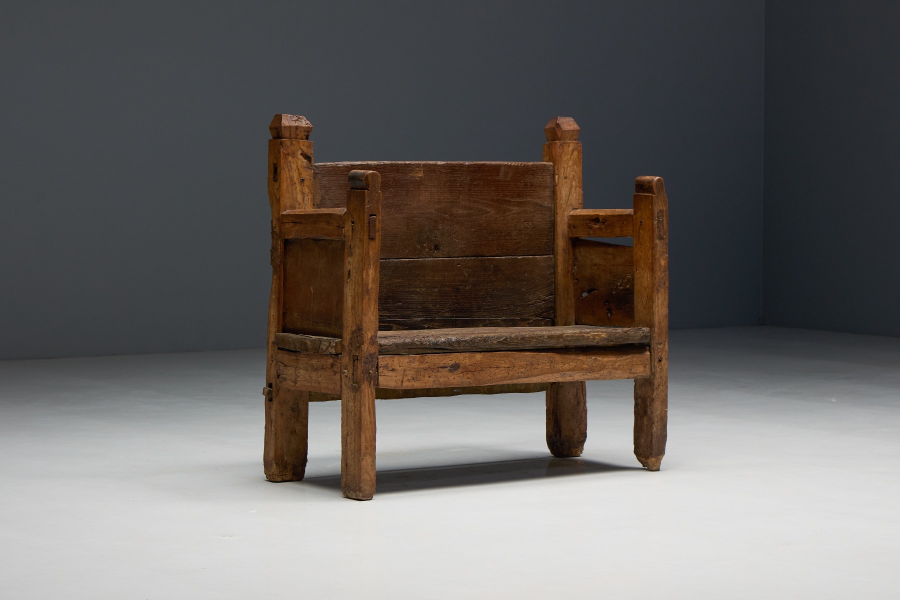 Gallery level primitive robust bench with sculptural presence