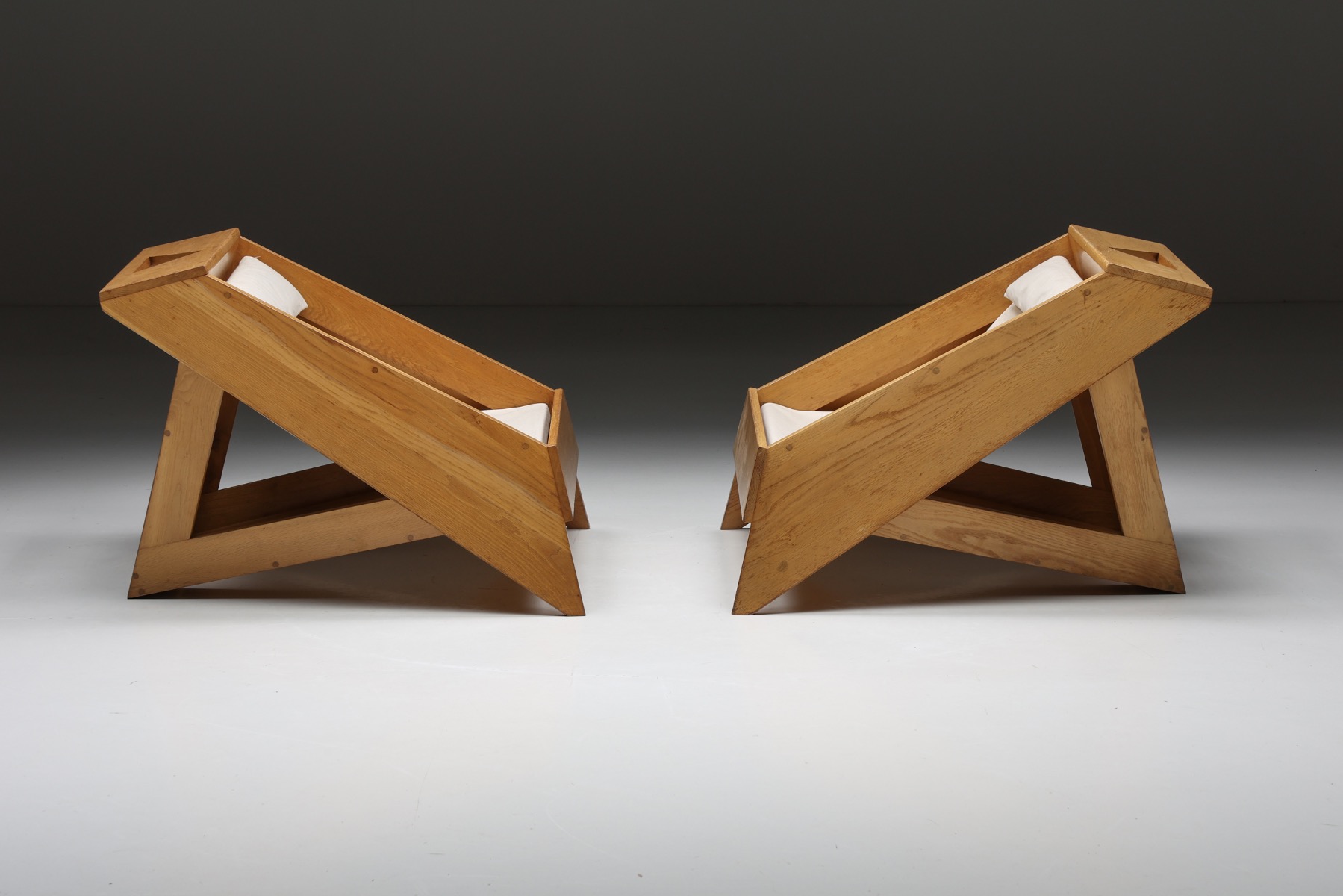Gallery level mid century wooden seating