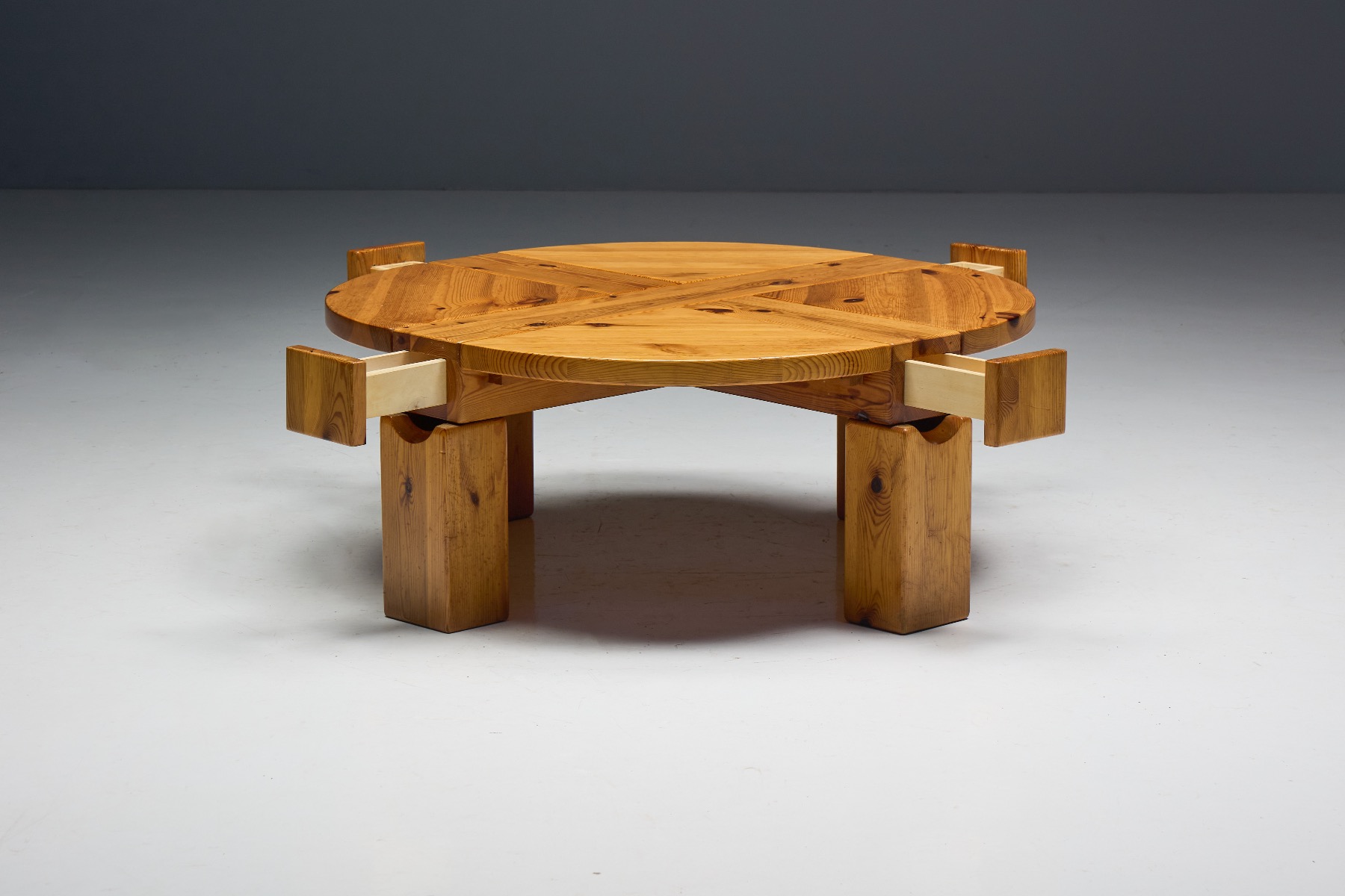 Expressive solid pine coffee table with raw texture