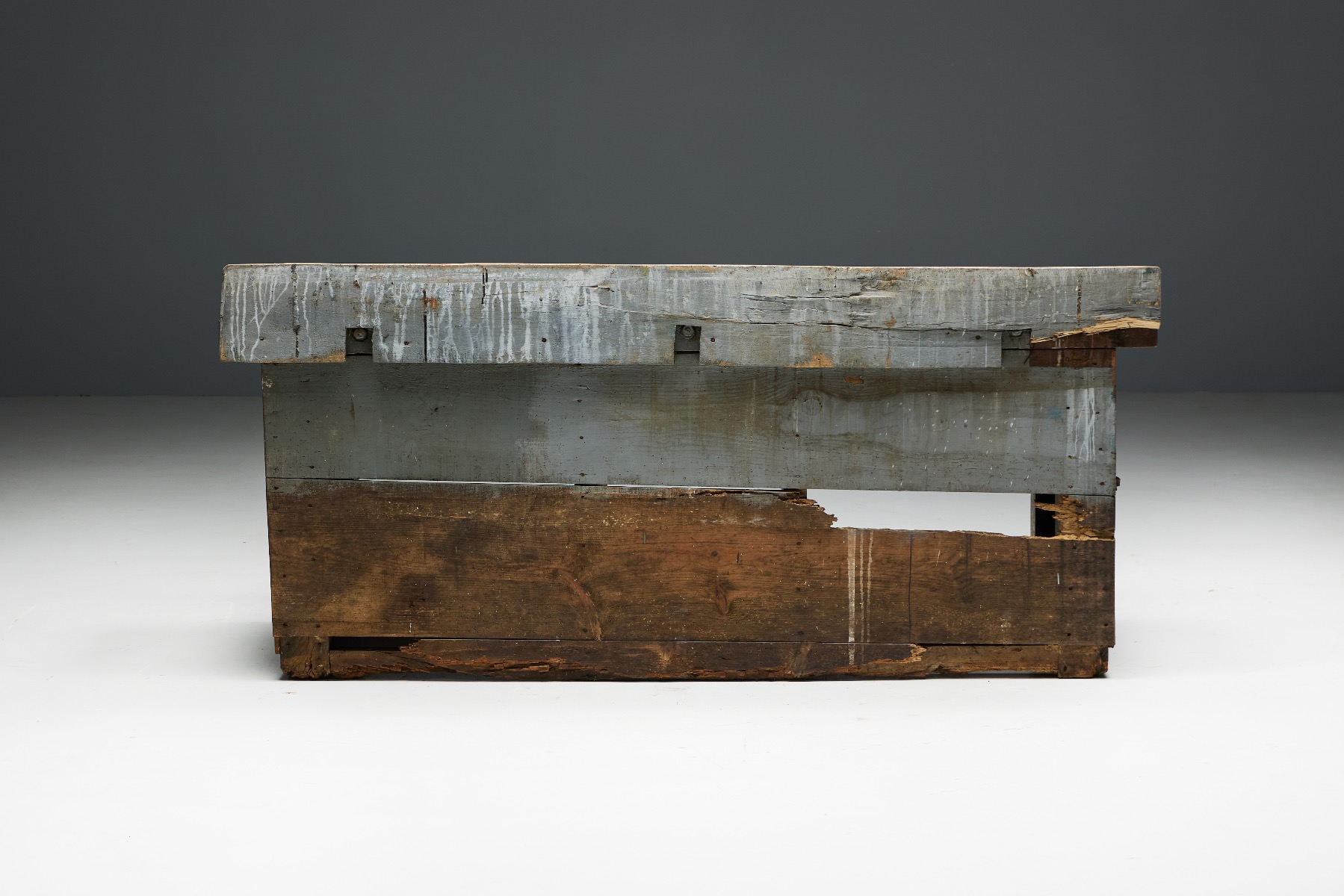 Historic wooden workbench with folk design