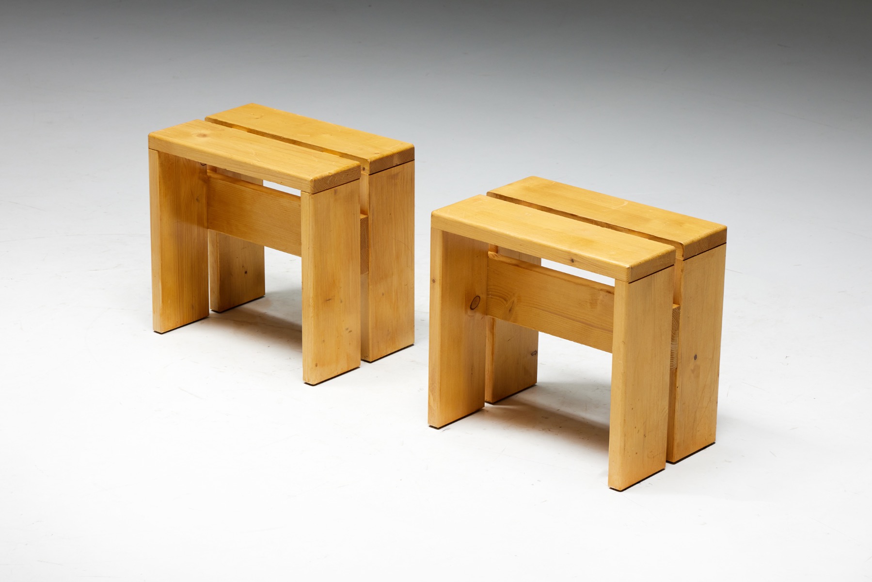 Iconic Les Arcs stools by Charlotte Perriand from the 1960s