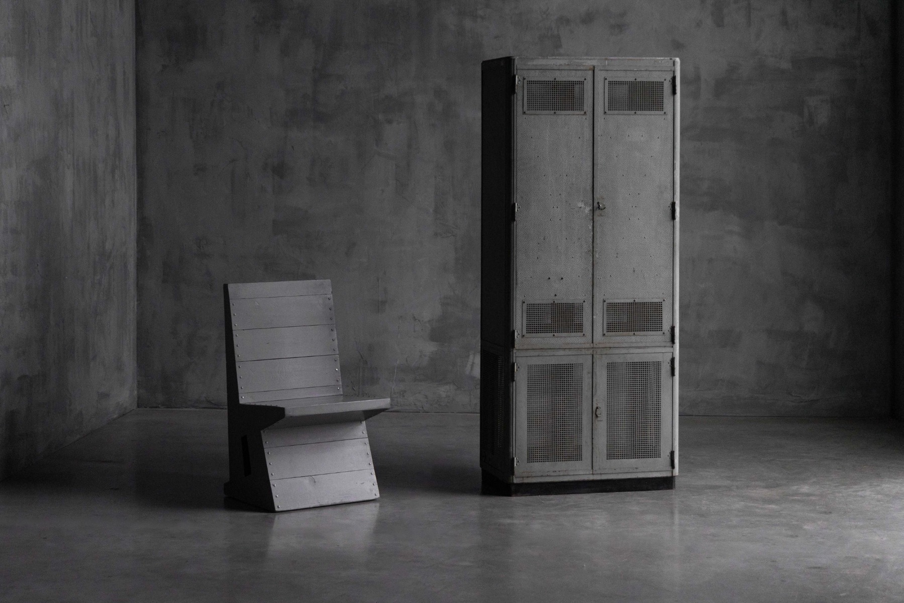 Functional industrial steel cabinet with minimalist appearance