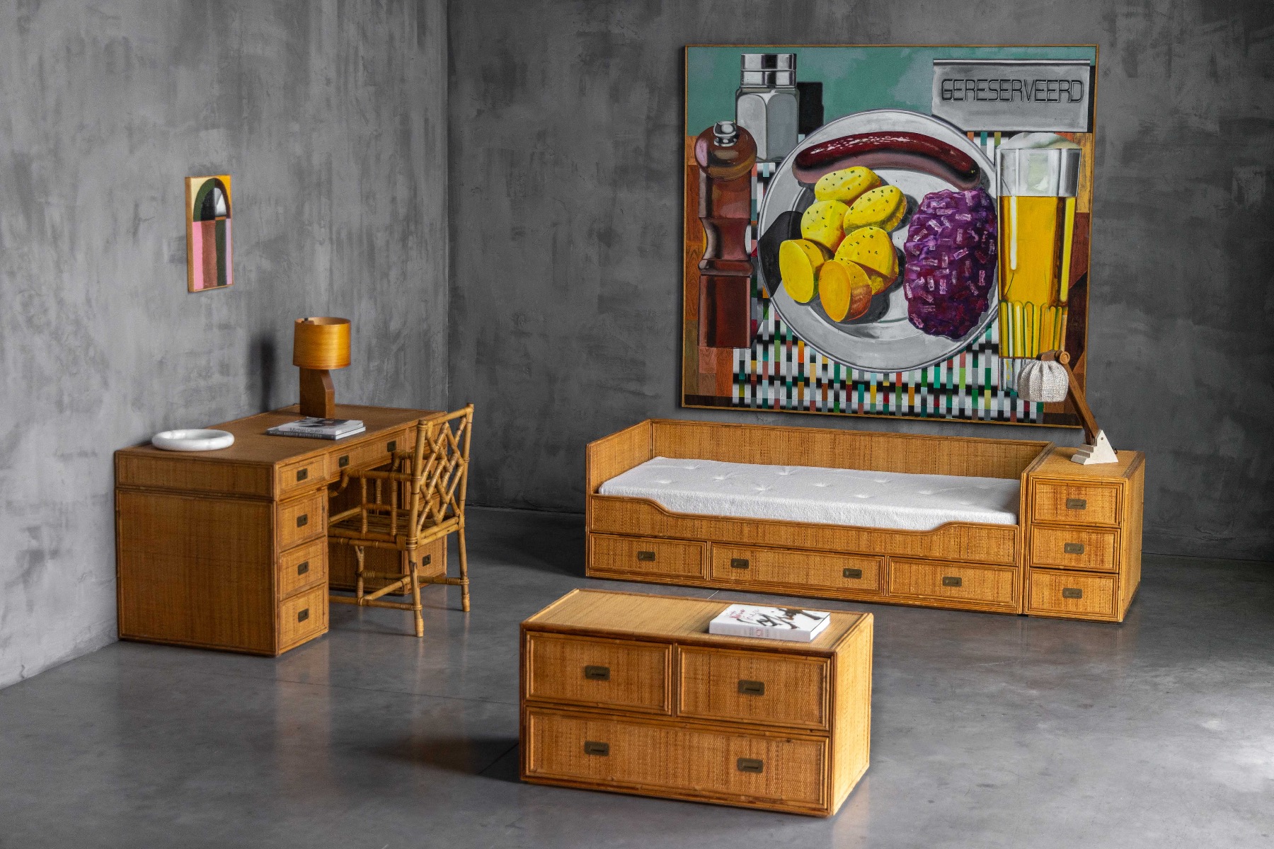 Mid century bamboo desk from Italy, 1970s