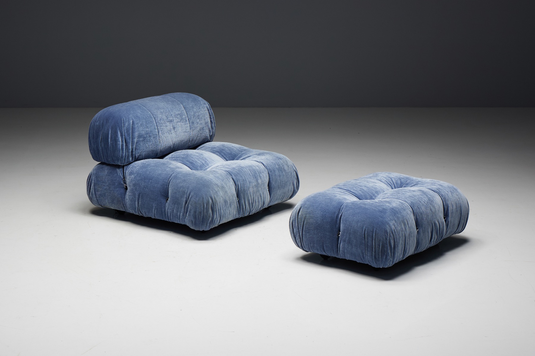 Mid century modern Camaleonda blue velvet