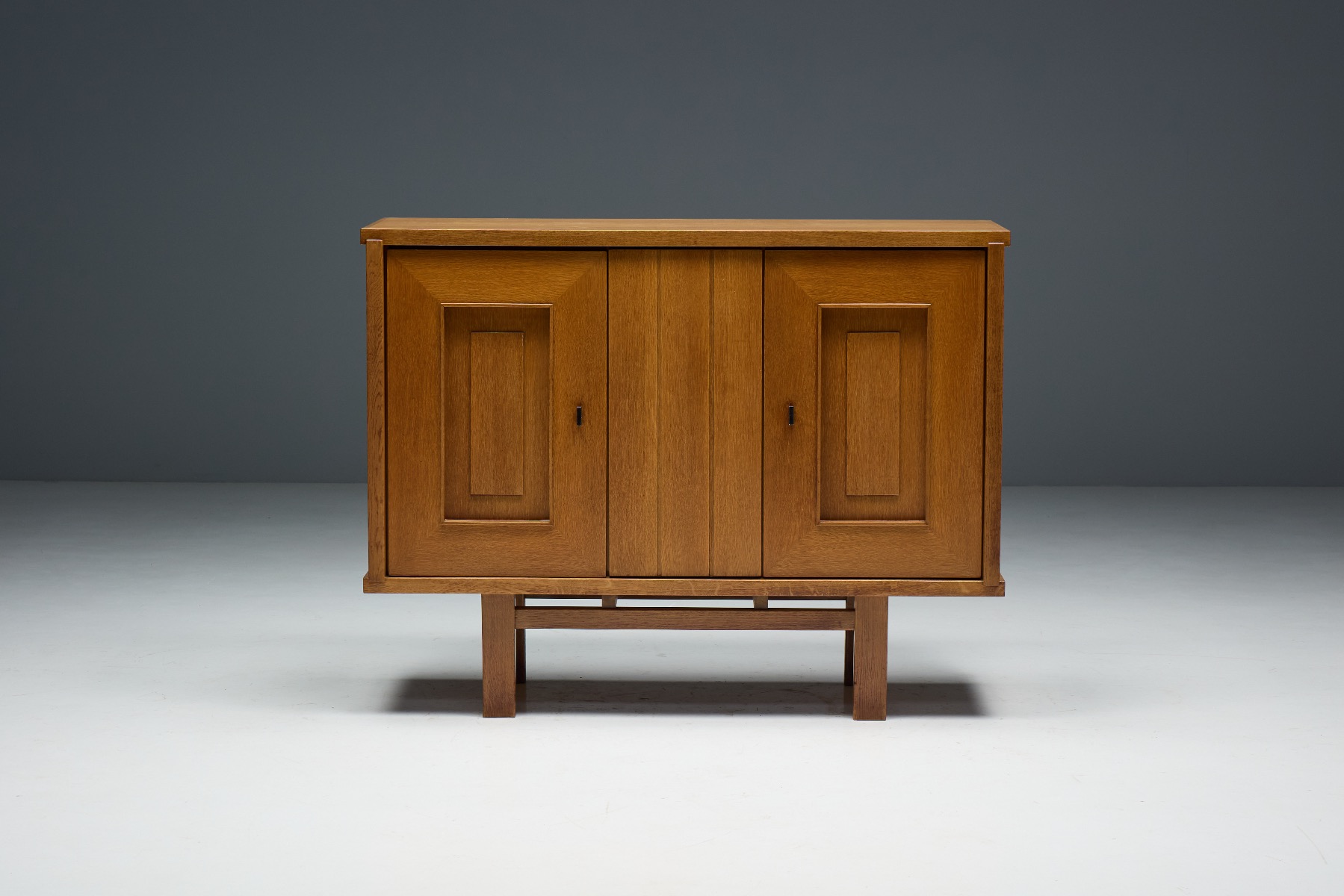 Minimalist brutalist oak cabinet from the 1960s