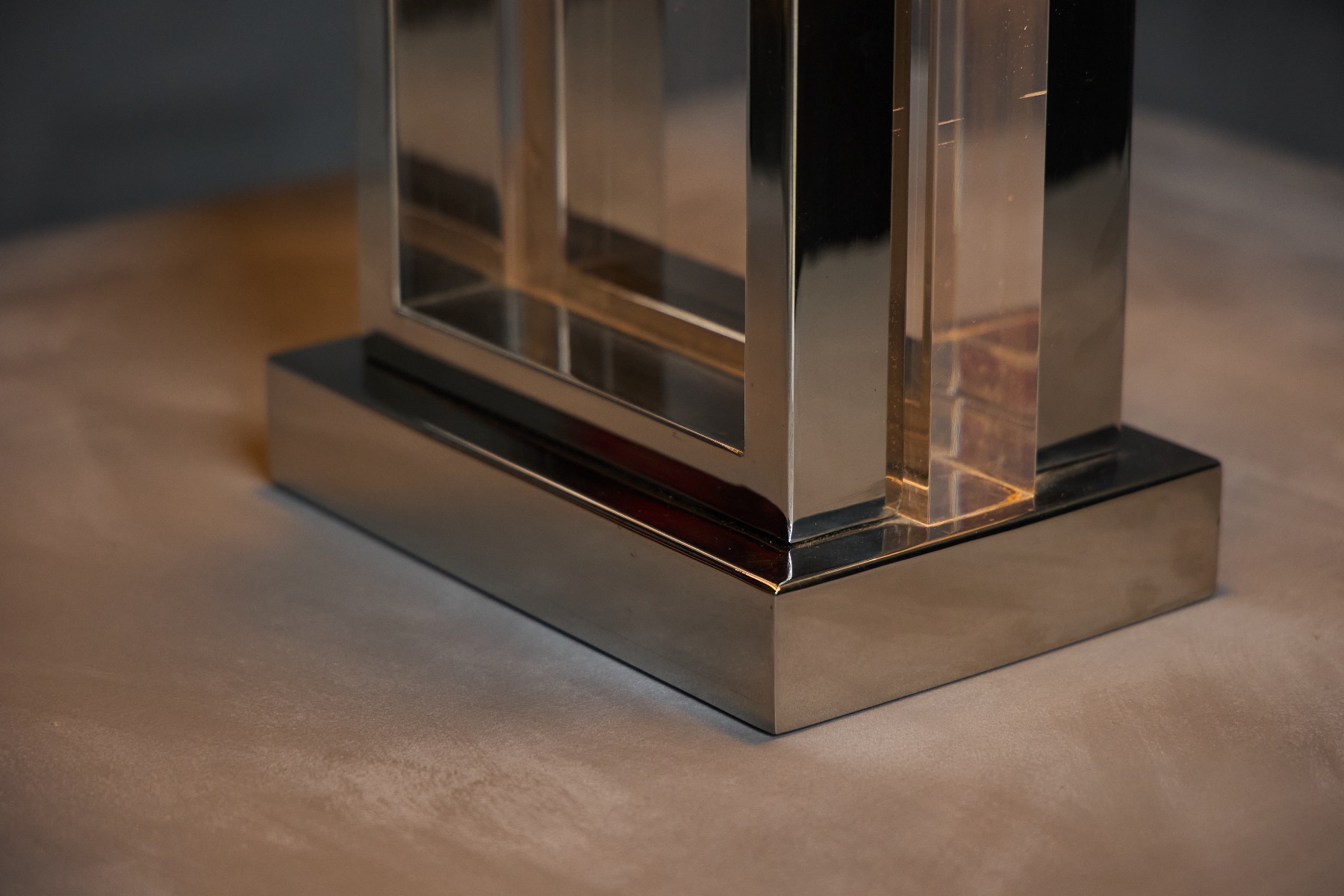 Museum level chrome and plexiglass table lamp