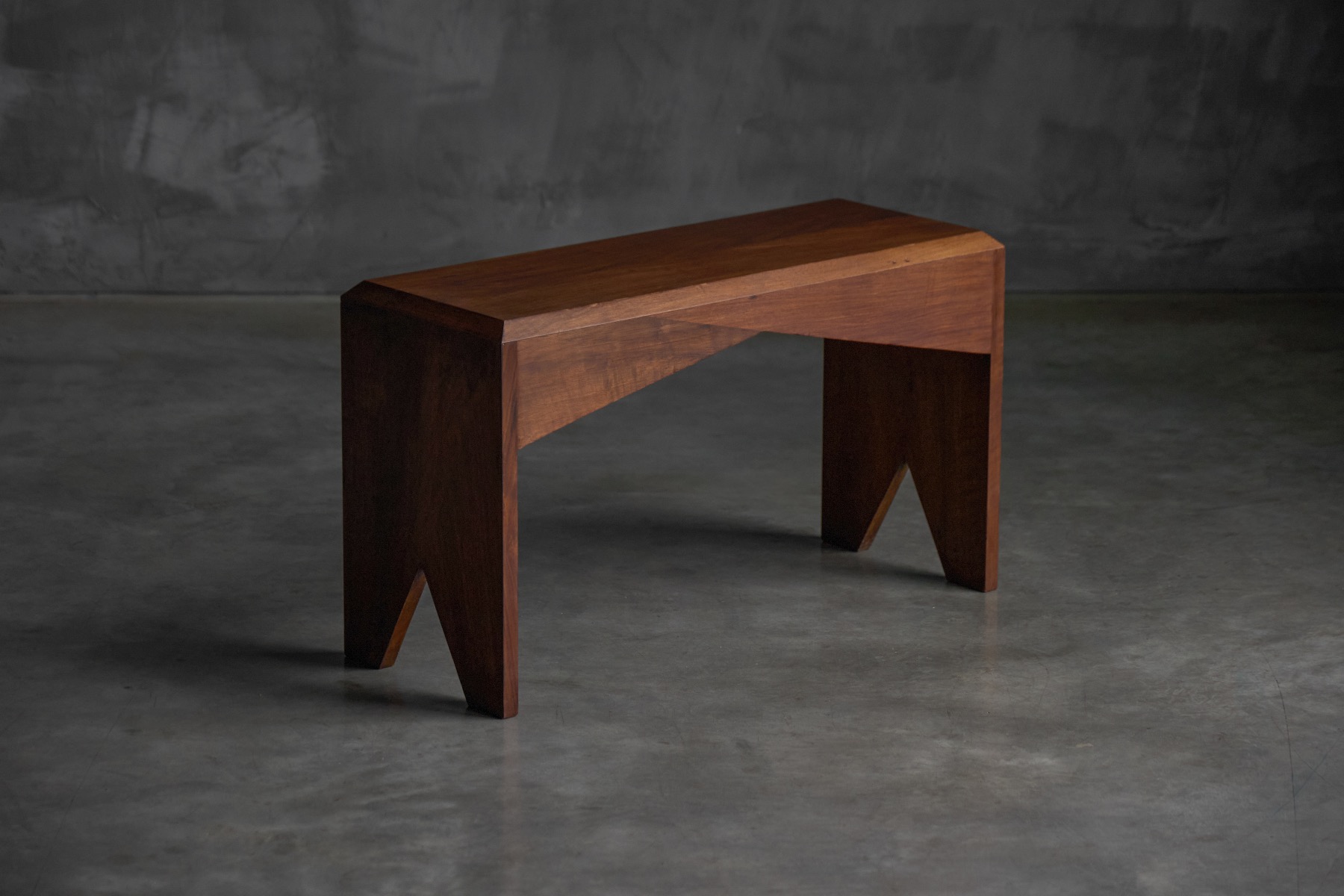 Refined mid century walnut bench with understated design