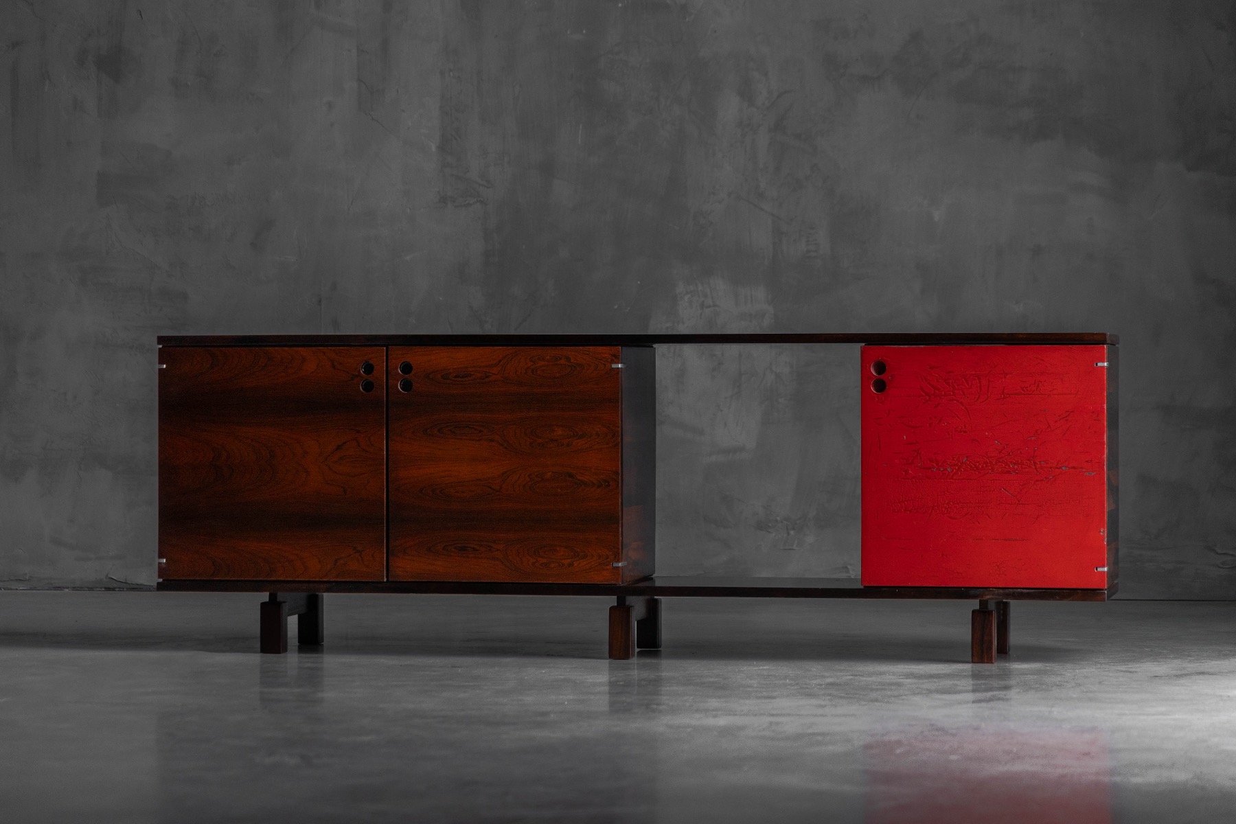 Sculptural wooden credenza with Brazilian modernist character