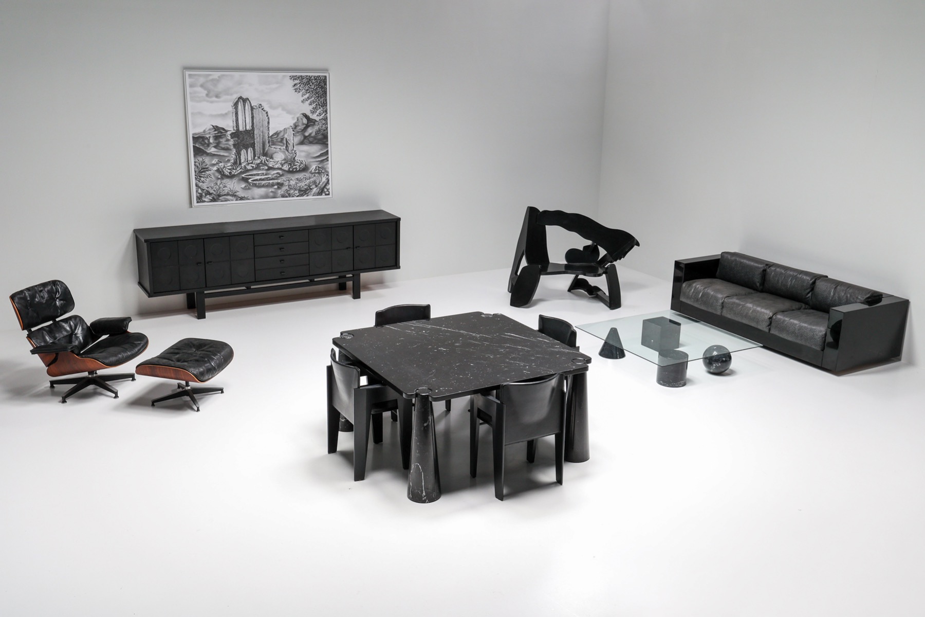 Sleek minimal coffee table in Vignelli style