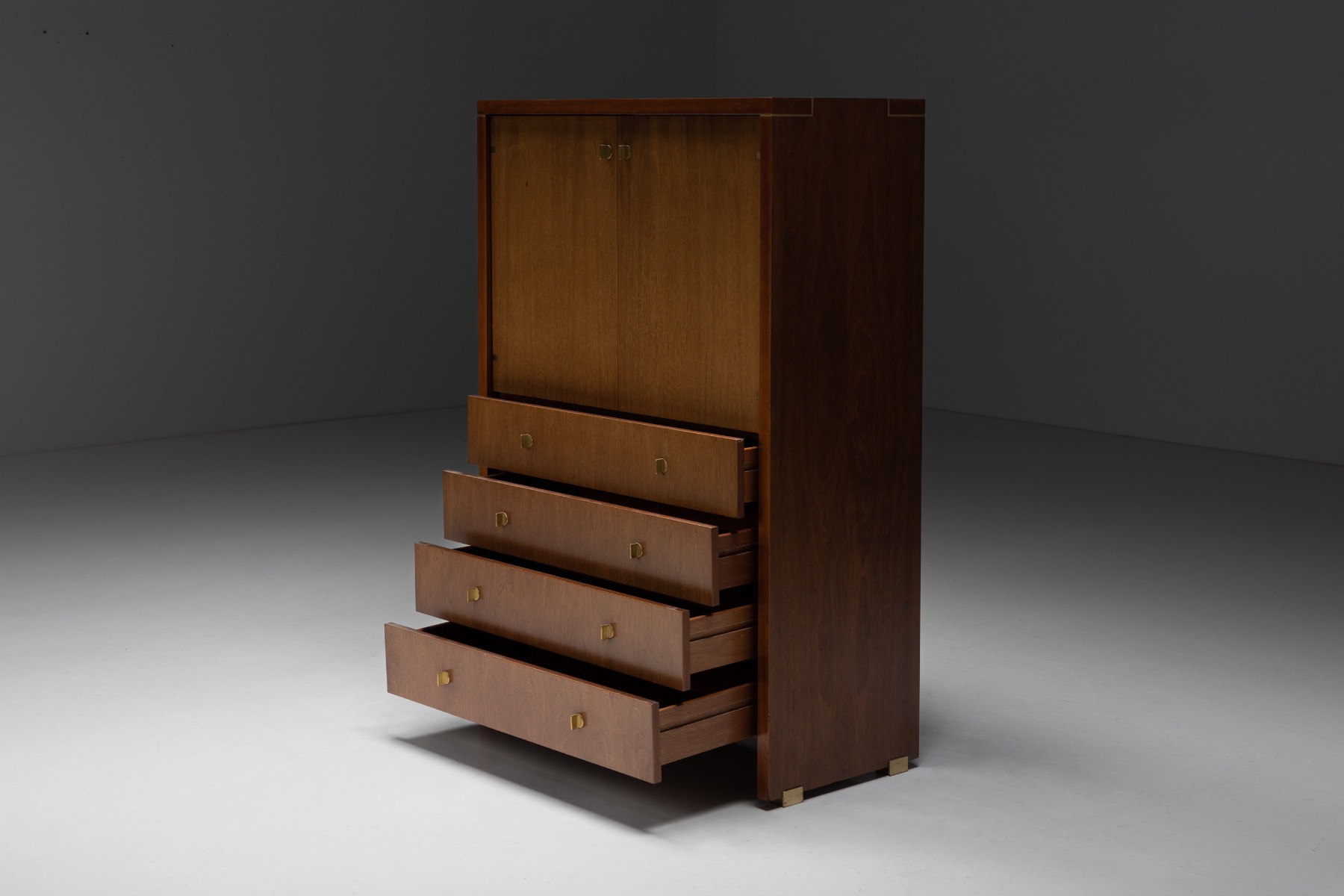 Sleek walnut and brass cabinet by Pierre Balmain design
