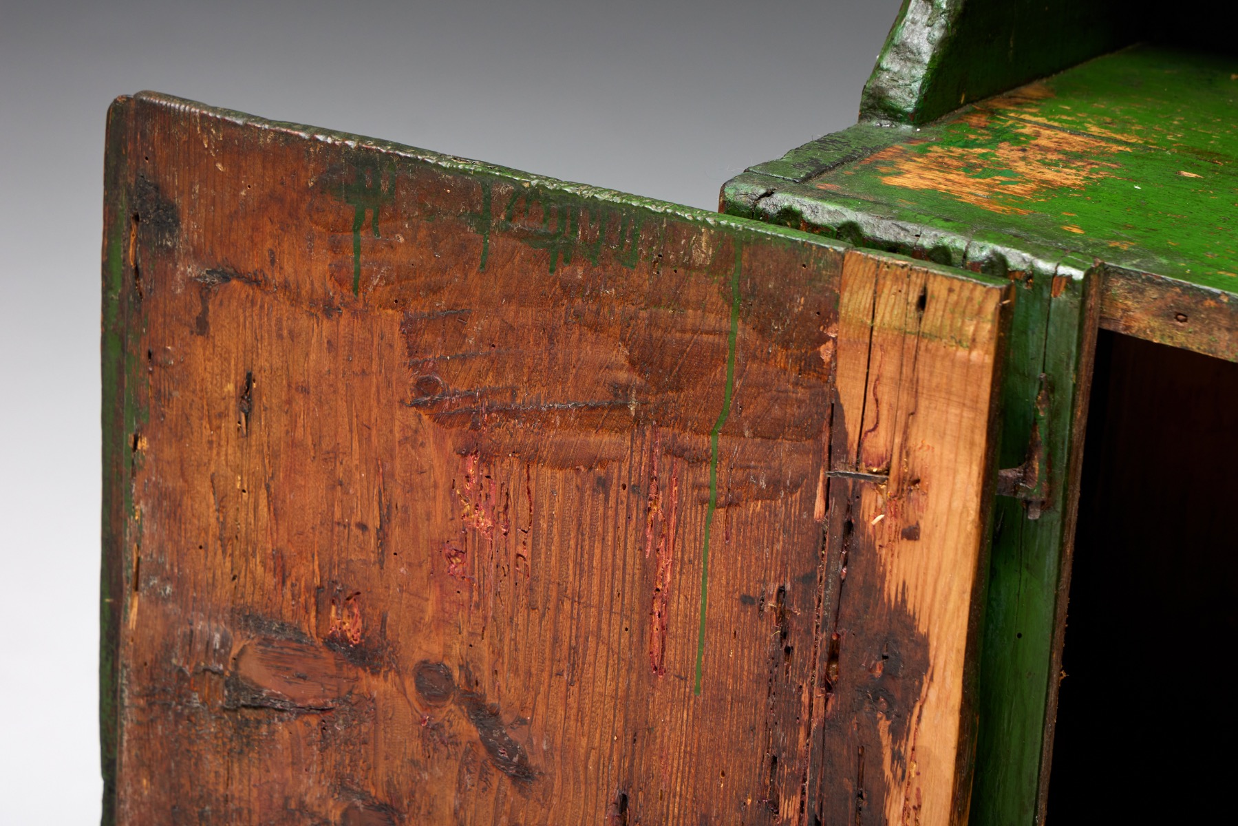 Solid wood folk art cabinet antique furniture piece