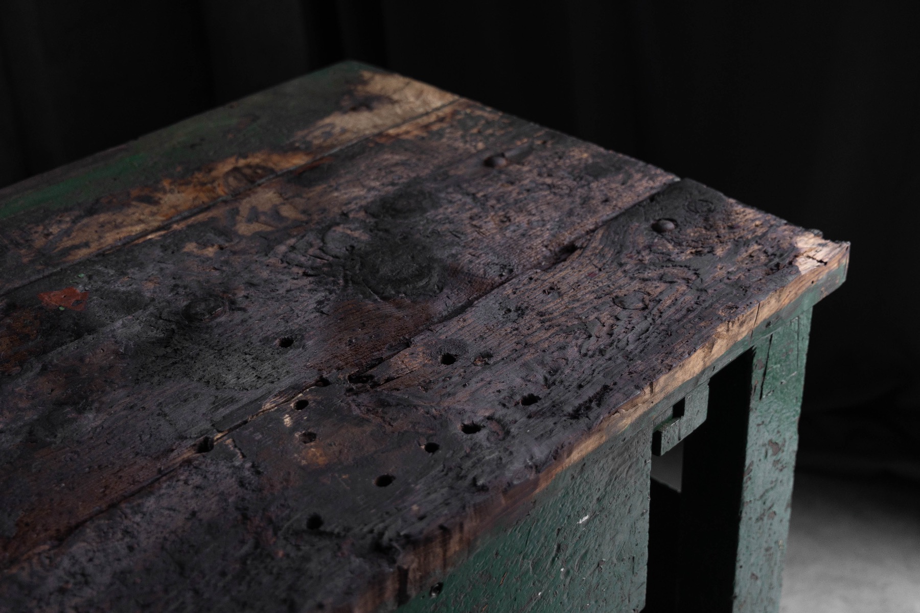 Solid wood industrial workbench with functional construction