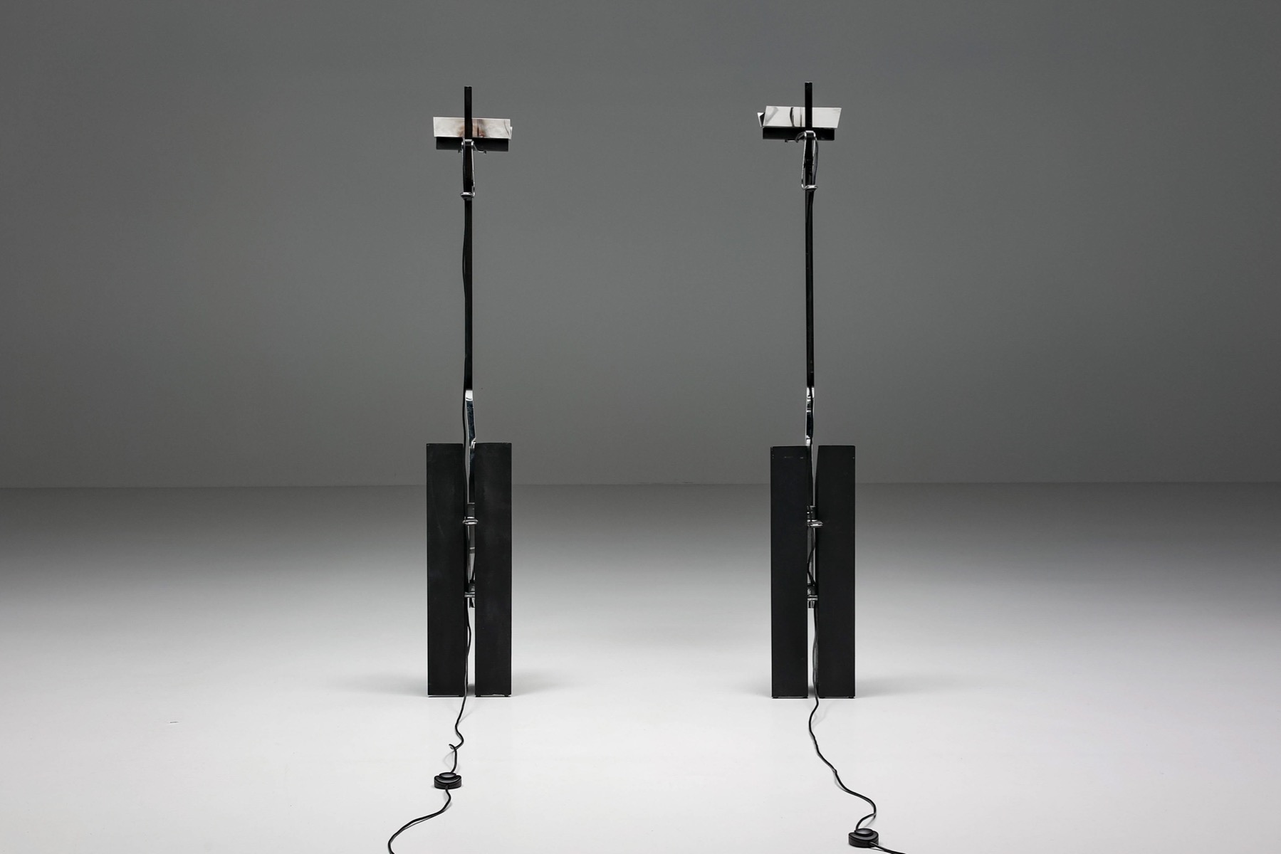 Timeless industrial chrome floor lamps from 1950