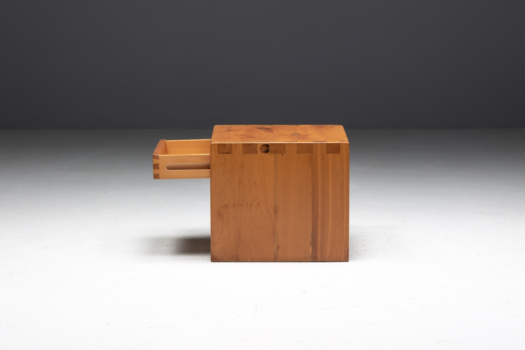 Timeless pine bedside table inspired by Charlotte Perriand design