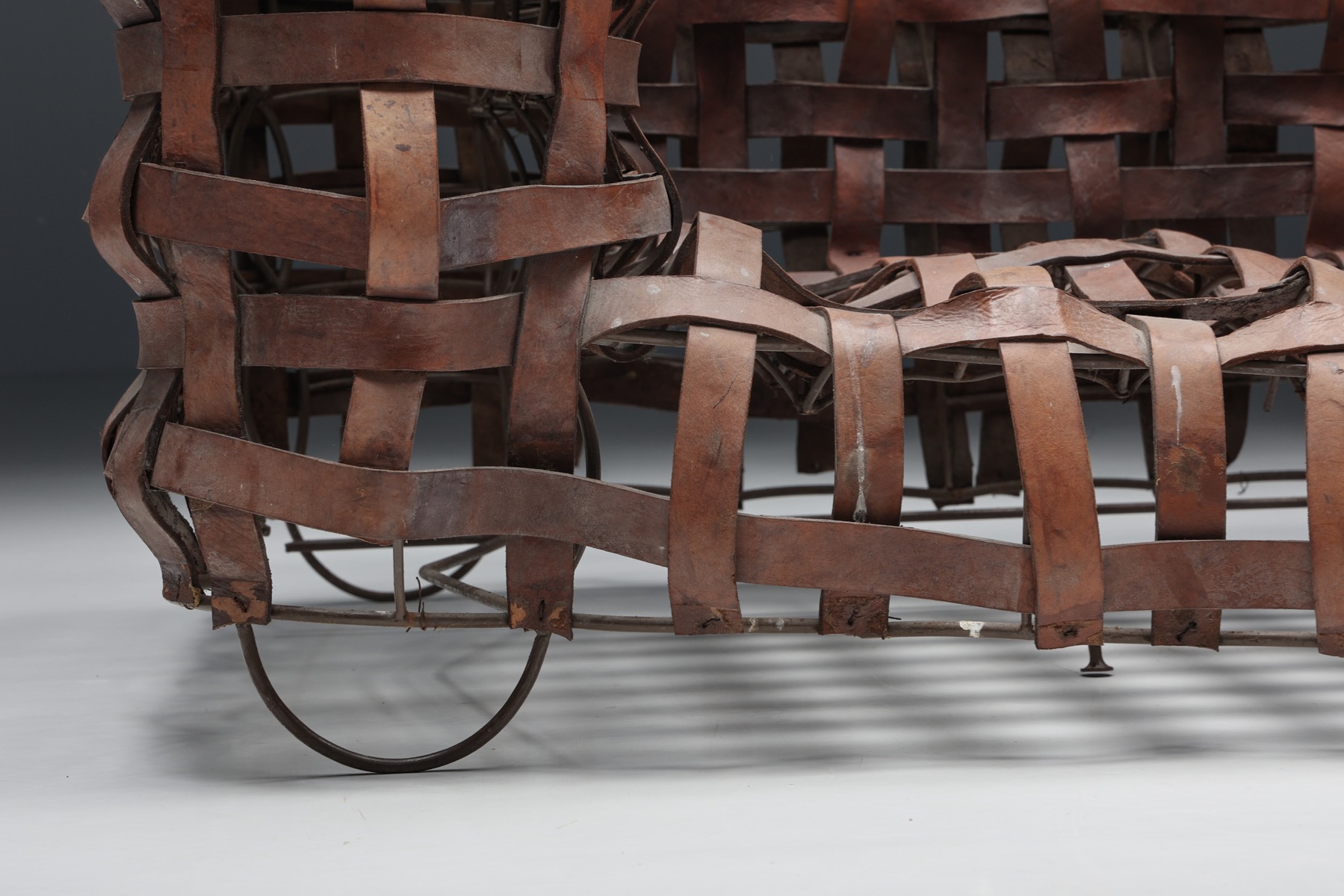 Timeless woven leather sofa from the 1950s design
