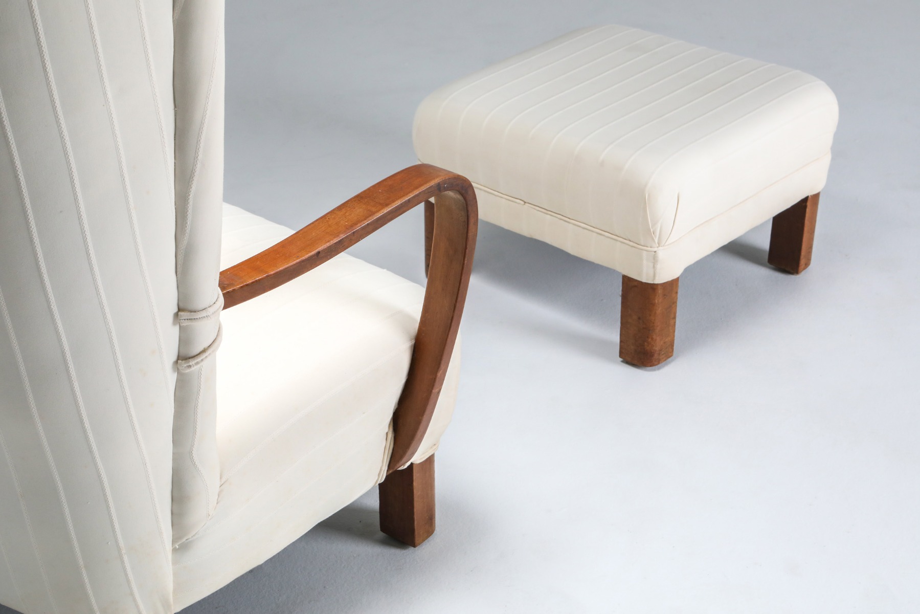 Traditional wingback chair with ottoman in white style