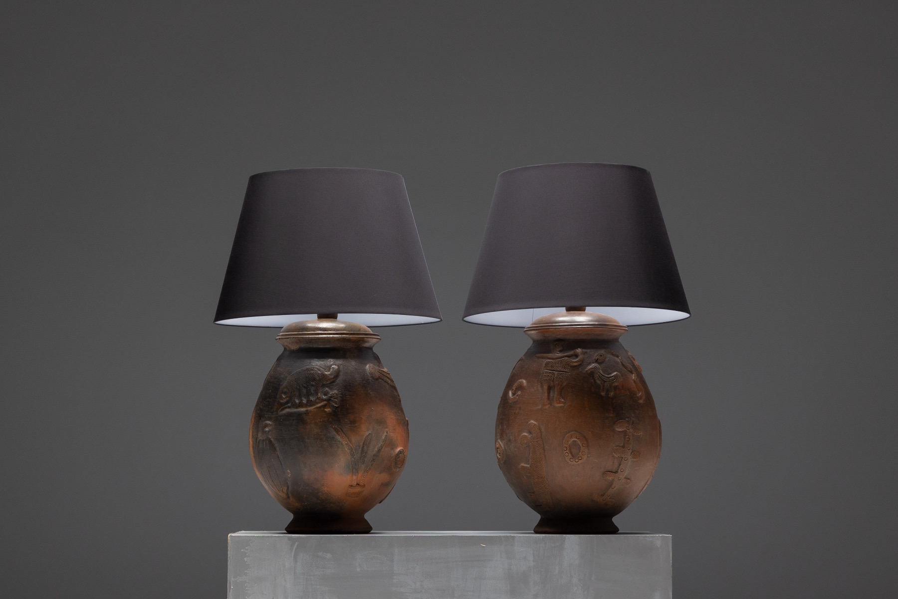 Vintage handcrafted ceramic table lamp with sculptural form