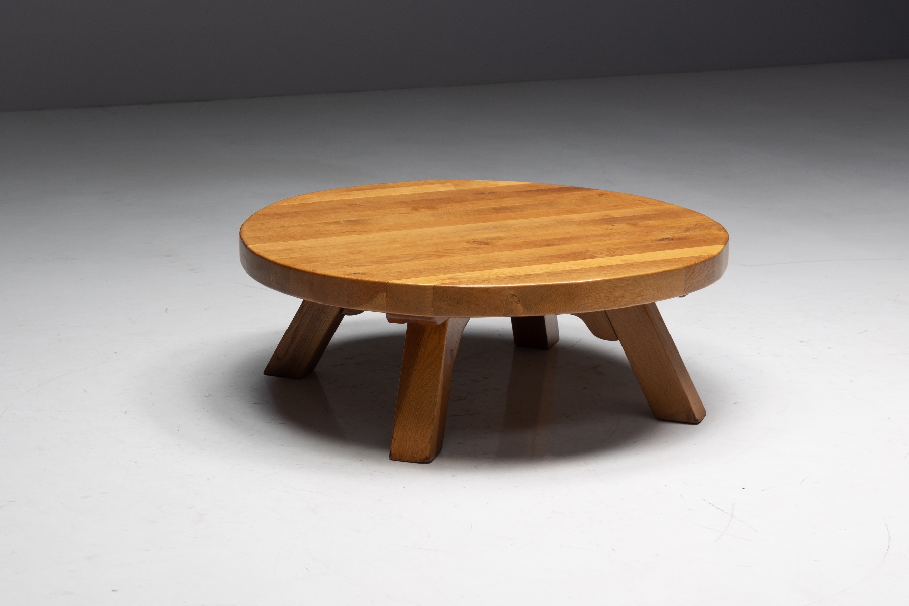 Collectible brutalist oak round coffee table from the 1950s