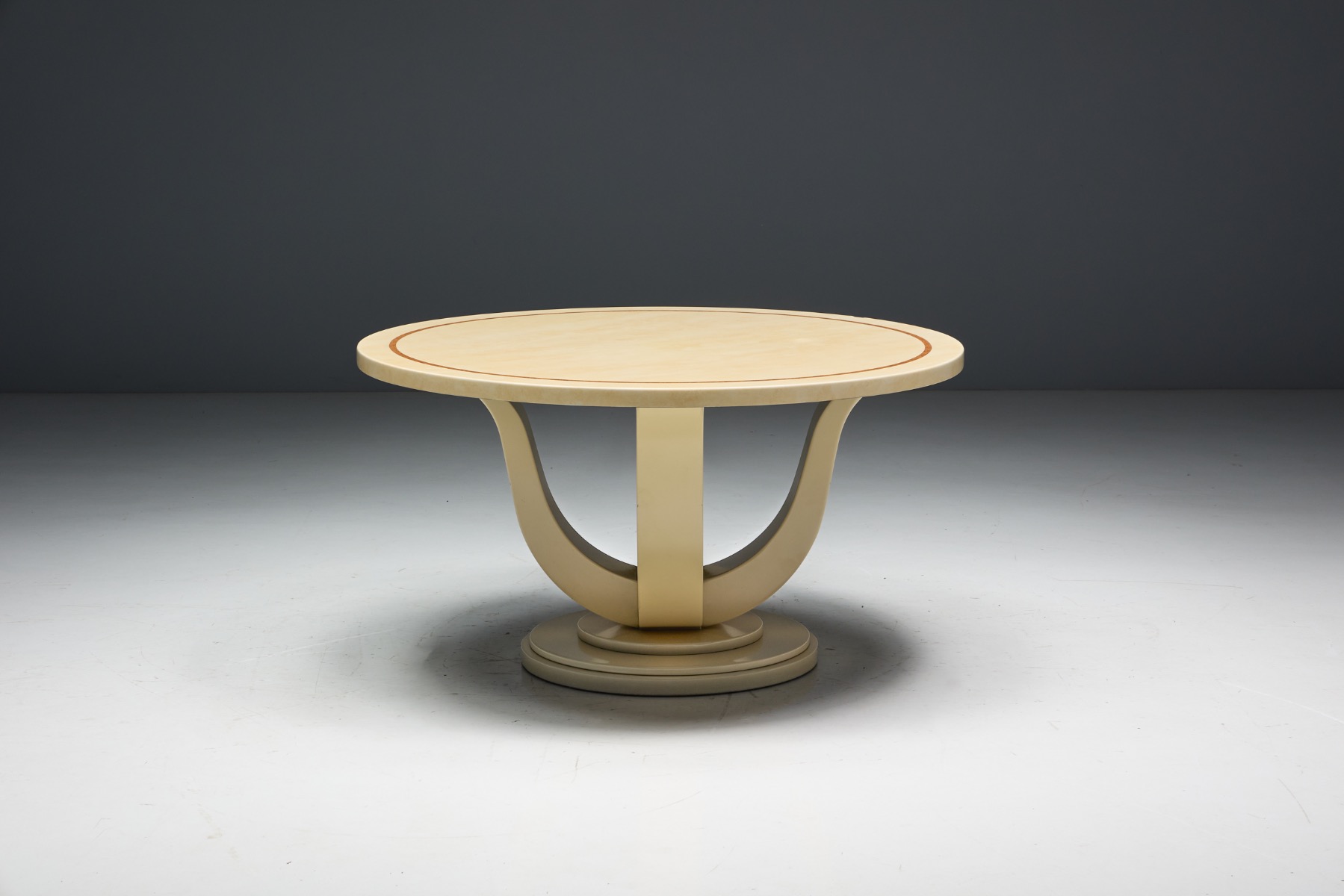 Collectible 1970s faux marble lacquered table by Jean Claude Mahey