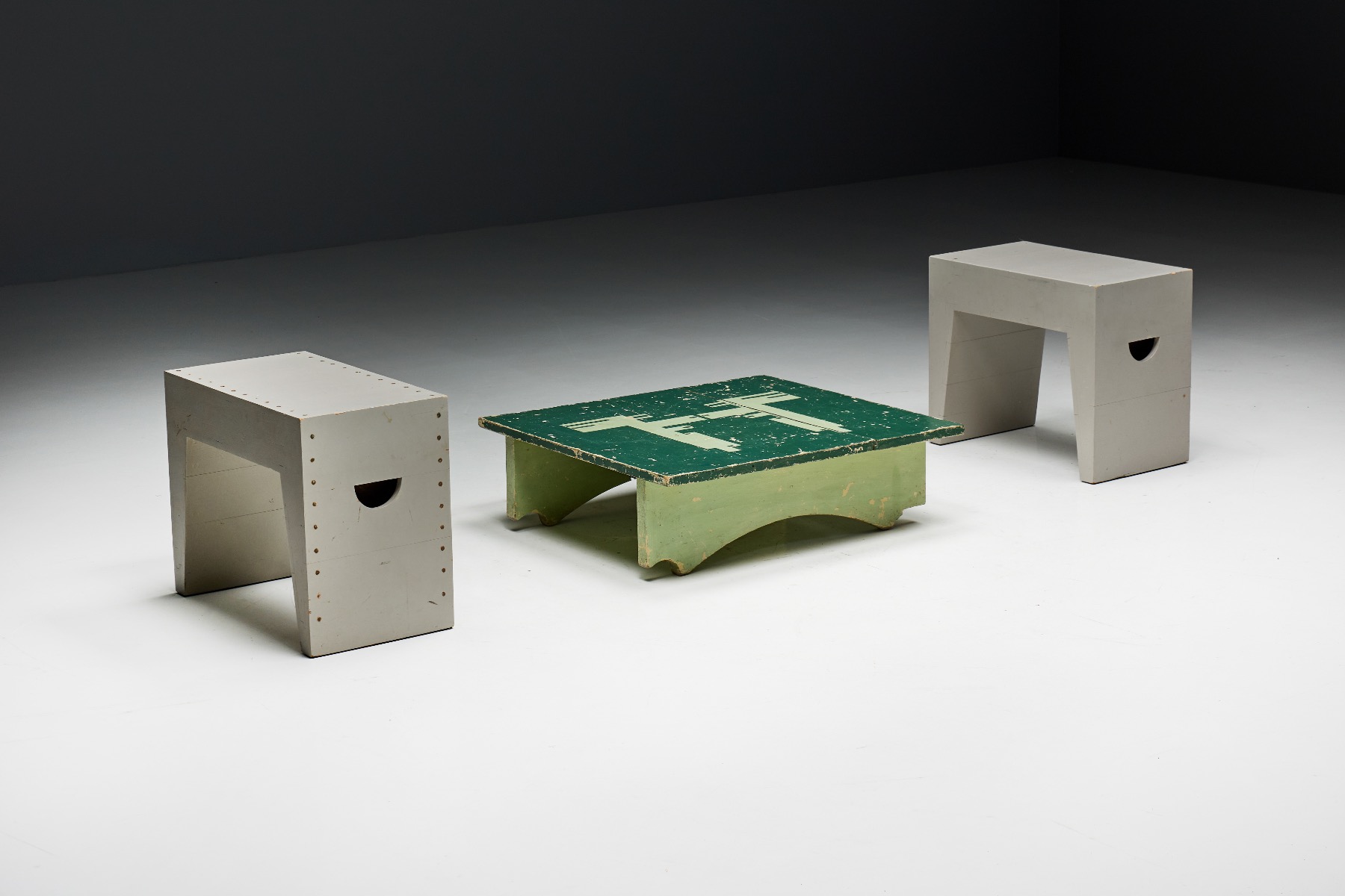 Collectible green folk side table 19th century